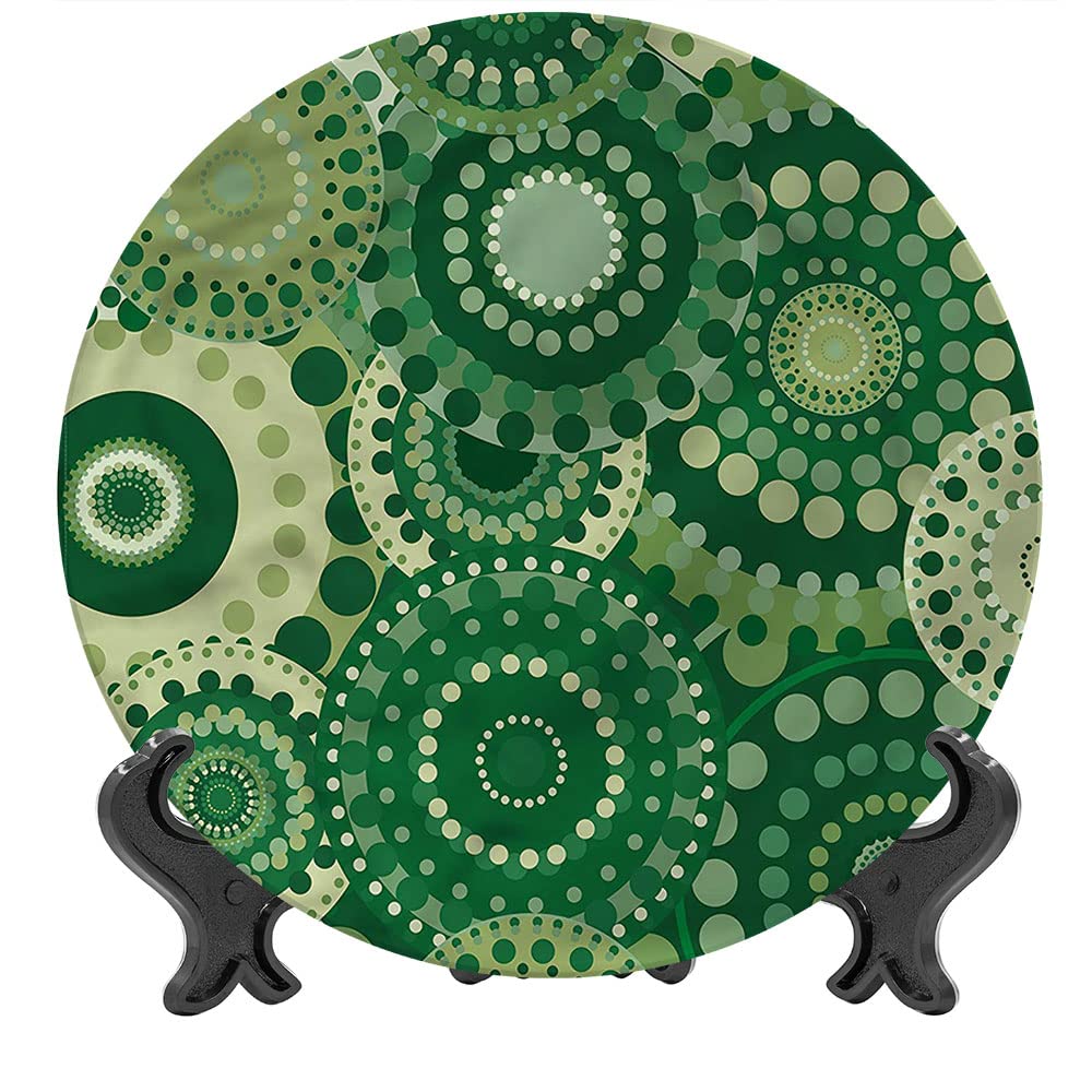 Vintage 8-Inch Green Floral Ceramic Decorative Plate - Round Porcelain Dinnerware for Dining, Parties, Wedding Decor & Home Accessories | Perfect for Table Settings, Wall Display & Gift Giving