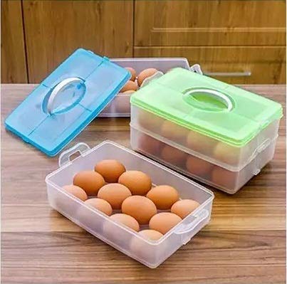 Flipco 12/24/36/48 Grid Plastic Egg Storage Container - Refrigerator Organizer for Fresh Eggs, Kitchen Egg Tray & Crisper - Perfect for Farm Fresh Eggs, Meal Prep & Refrigerator Organization (24 Grid)