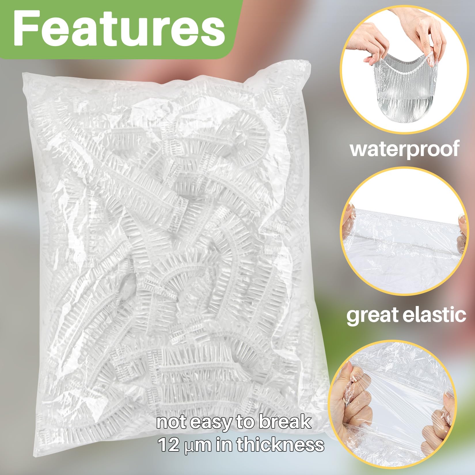100pcs Large Elastic Reusable Bowl Covers - Food Grade Plastic Wrap for Bread Proofing, Sourdough Baking & Rising | Perfect for Kitchen, Outdoor Food Storage & Fresh Keeping | Durable Plate Covers & Shower Cap Alternative