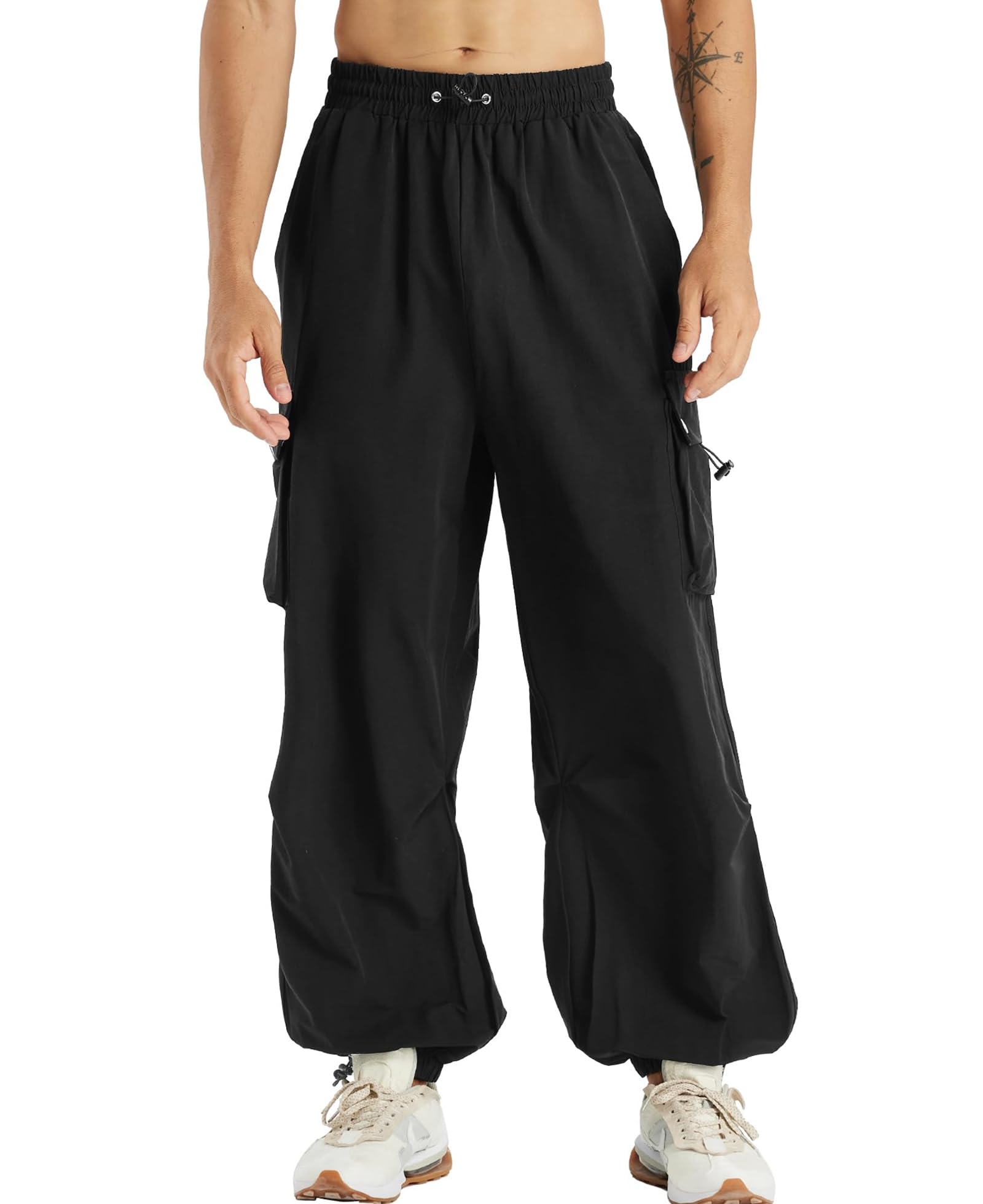 **Susclude Men's Parachute Cargo Pants - Loose Fit Baggy Sweatpants with Pockets, Drawstring Waist for Casual & Outdoor Wear | Perfect for Streetwear, Hiking, and Travel**