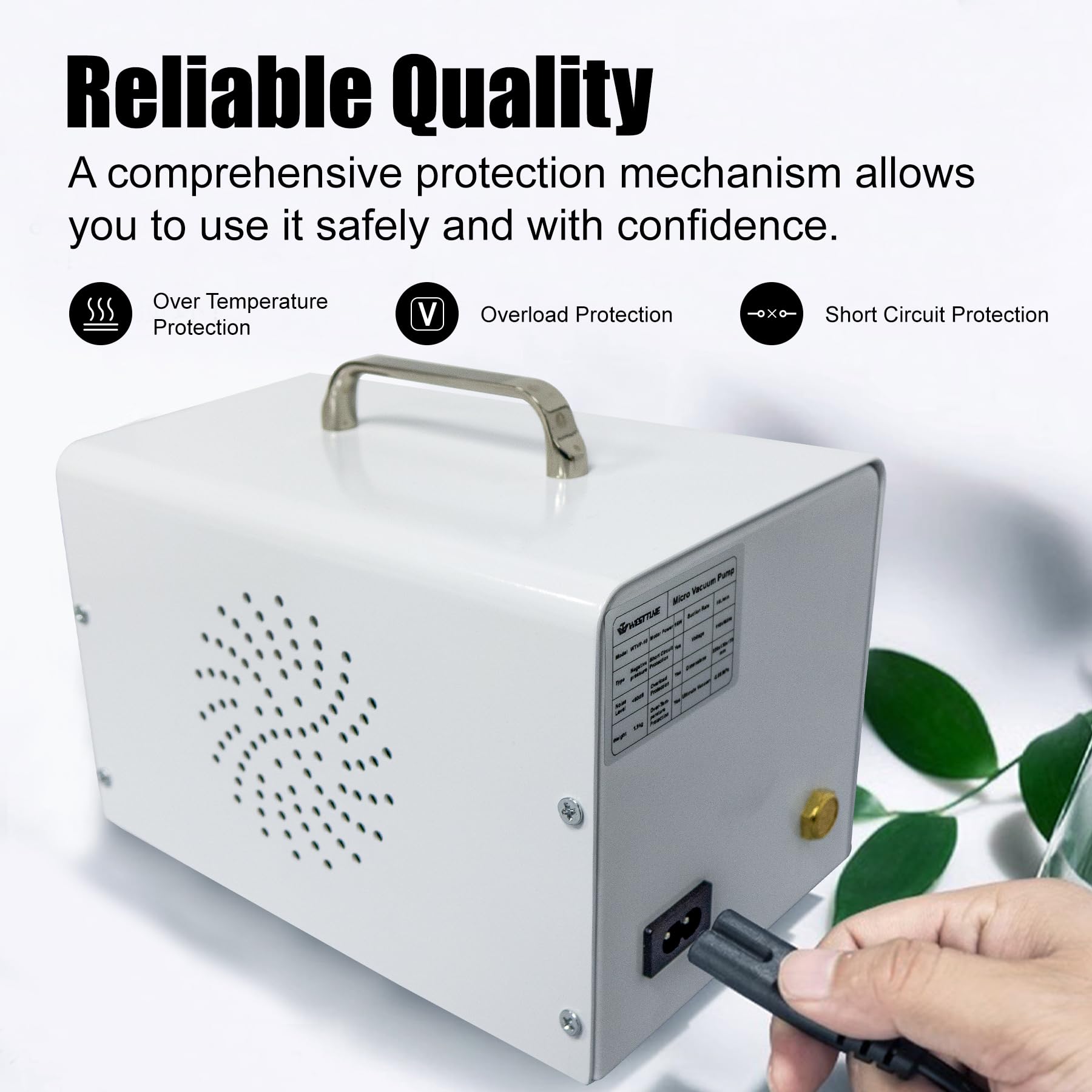 Lab Diaphragm Vacuum Pump - Portable Oilless Vacuum Filtration System for Laboratory Use with 2 Rubber Tubes & 10L/min Negative Pressure - Ideal for Chemistry Experiments, Medical Research & Scientific Filtration