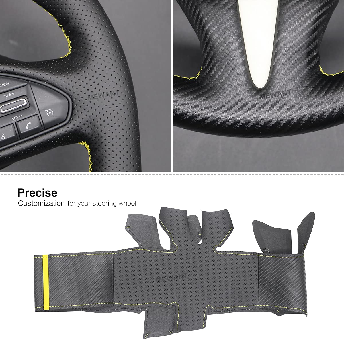 Premium Hand-Stitched Steering Wheel Cover - Carbon Fiber & Microfiber Leather - Compatible with Infiniti Q50 (2014-2017) & QX50 (2015-2017) - Enhanced Grip & Comfort for Daily Driving & Long Road Trips