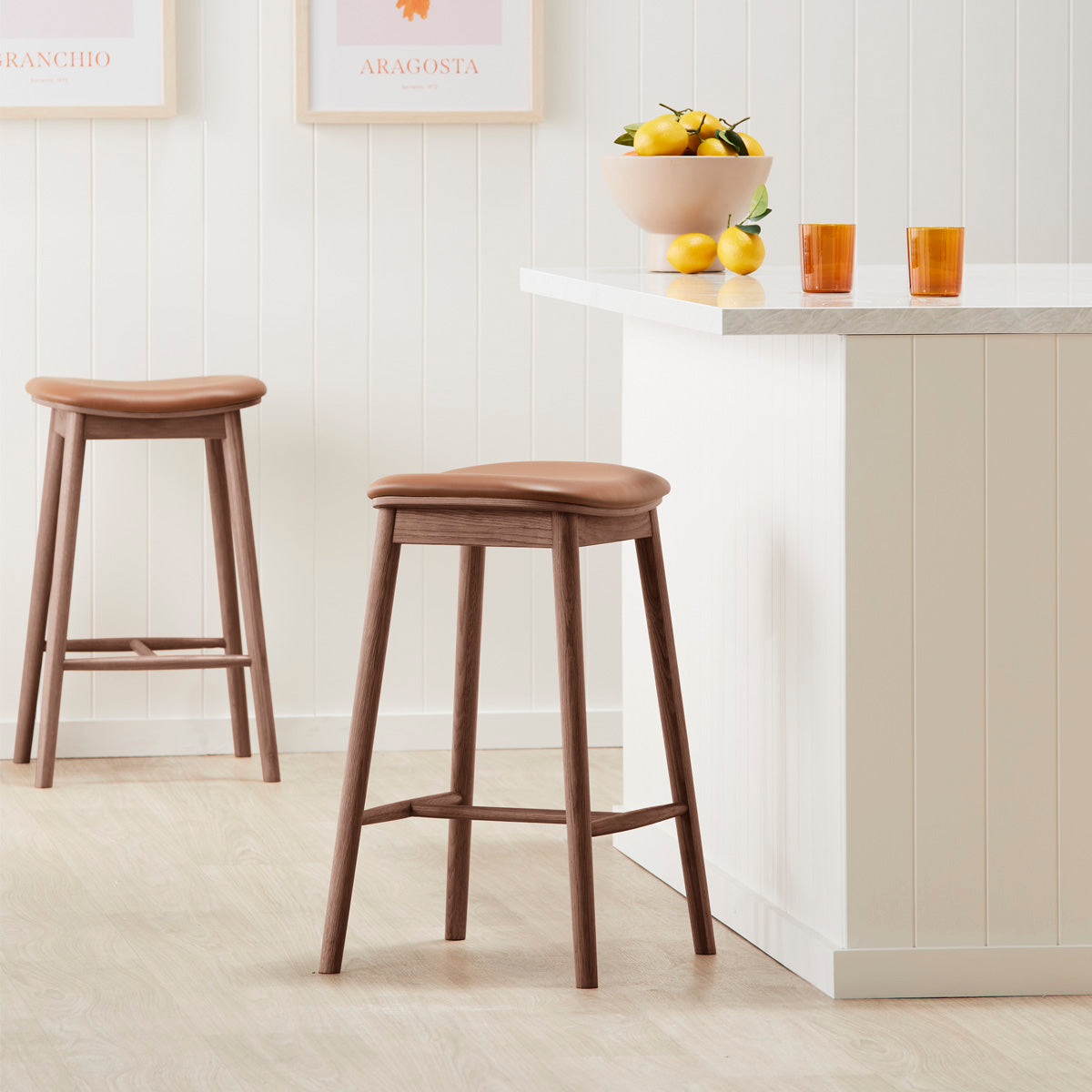 Premium Lando Leather Backless Bar Stool - Modern Counter Height Stool for Kitchen Island, Breakfast Nook & Home Bar - Comfortable PU Leather Seat with Chrome Metal Base