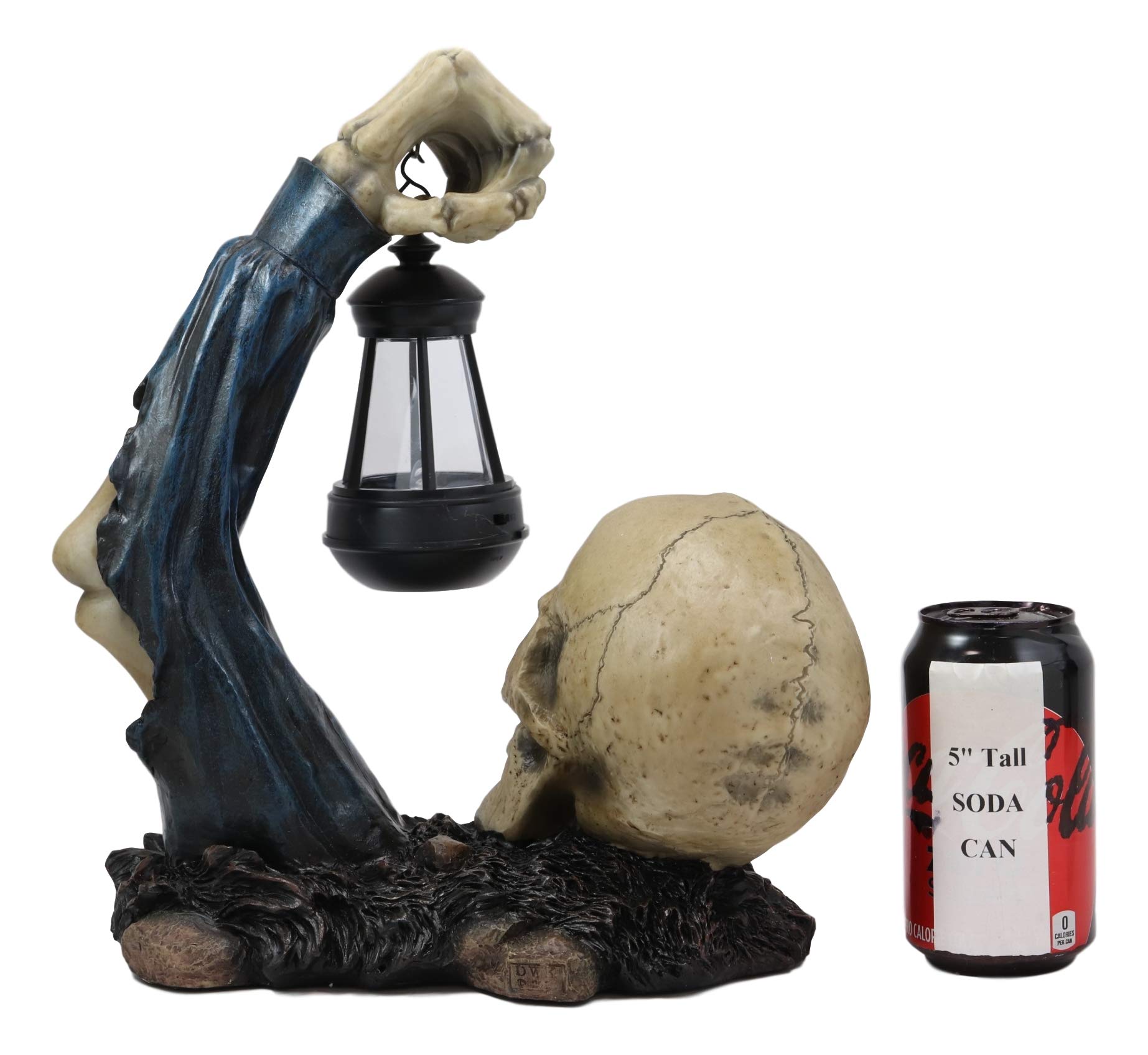Ebros Solar Powered LED Skeleton Rising from Grave Statue - Deathly Hallows Inspired Halloween Patio Decor with Lantern Light - Perfect for Garden Path, Graveyard Displays & Spooky Outdoor Decorations