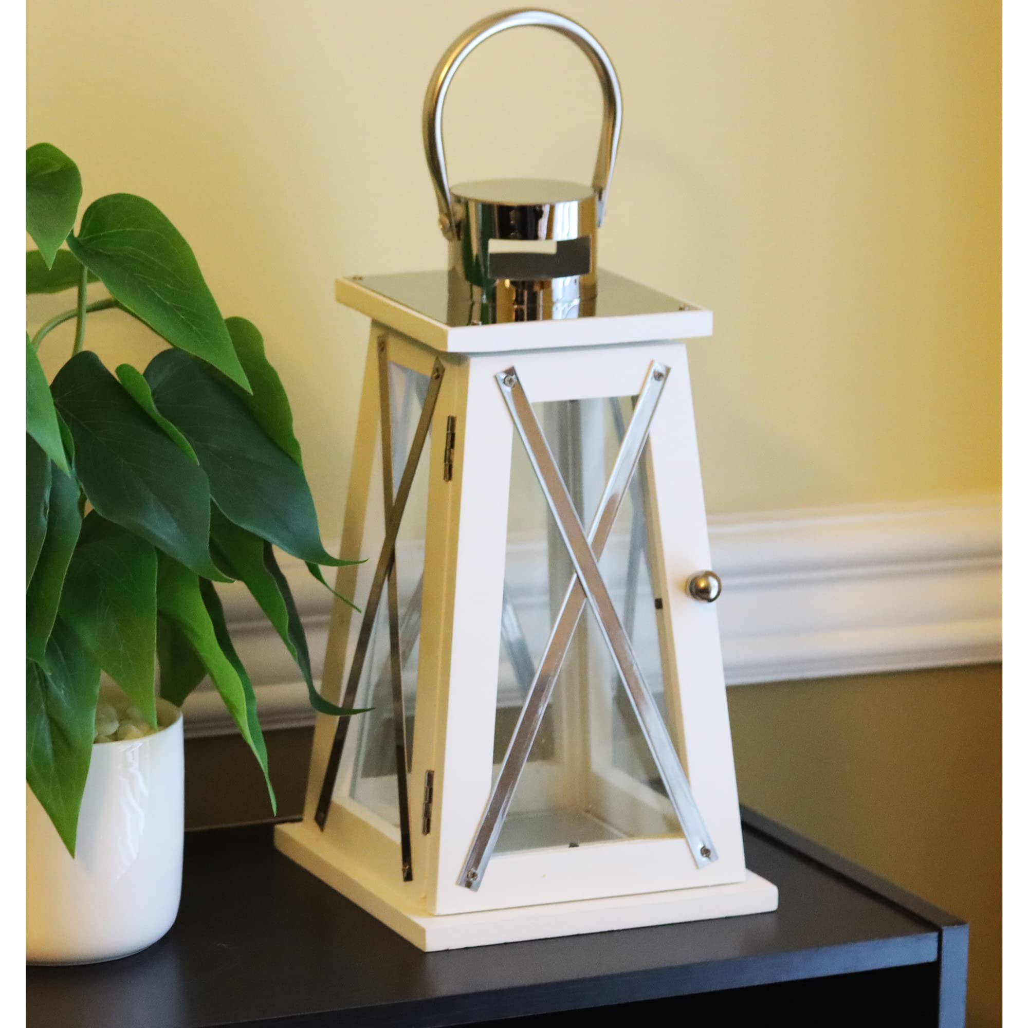 White Wooden Candle Lantern - Rustic Home Decor for Table Centerpiece, Wedding, Patio & Fireplace Ambiance