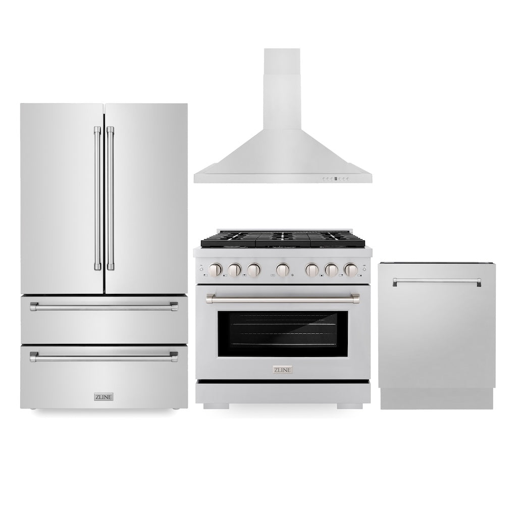 ZLINE 36-inch Stainless Steel Kitchen Package: Gas Range, Convertible Range Hood & Dishwasher – Perfect for Modern Home Cooking & Entertaining
