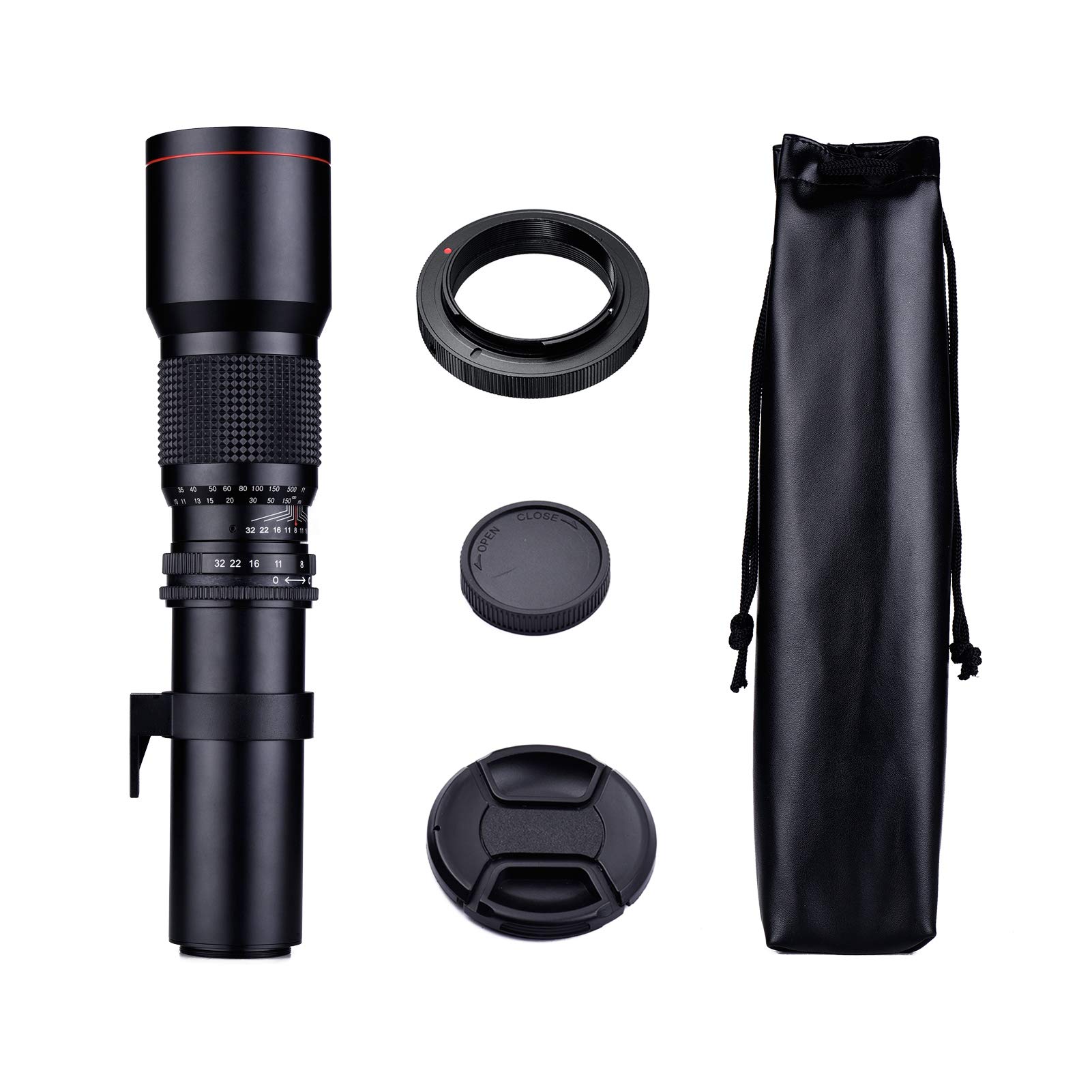 500mm F/8.0-32 Super Telephoto Manual Zoom Lens with Multi-Coating + T-Mount to F-Mount Adapter - Compatible with Nikon D3400 D3500 D5300 D5500 D5600 D610 D700 D7200 D750 D7500 D810 D850 DSLR Cameras - Ideal for Wildlife, Sports and Long-Distance Photography