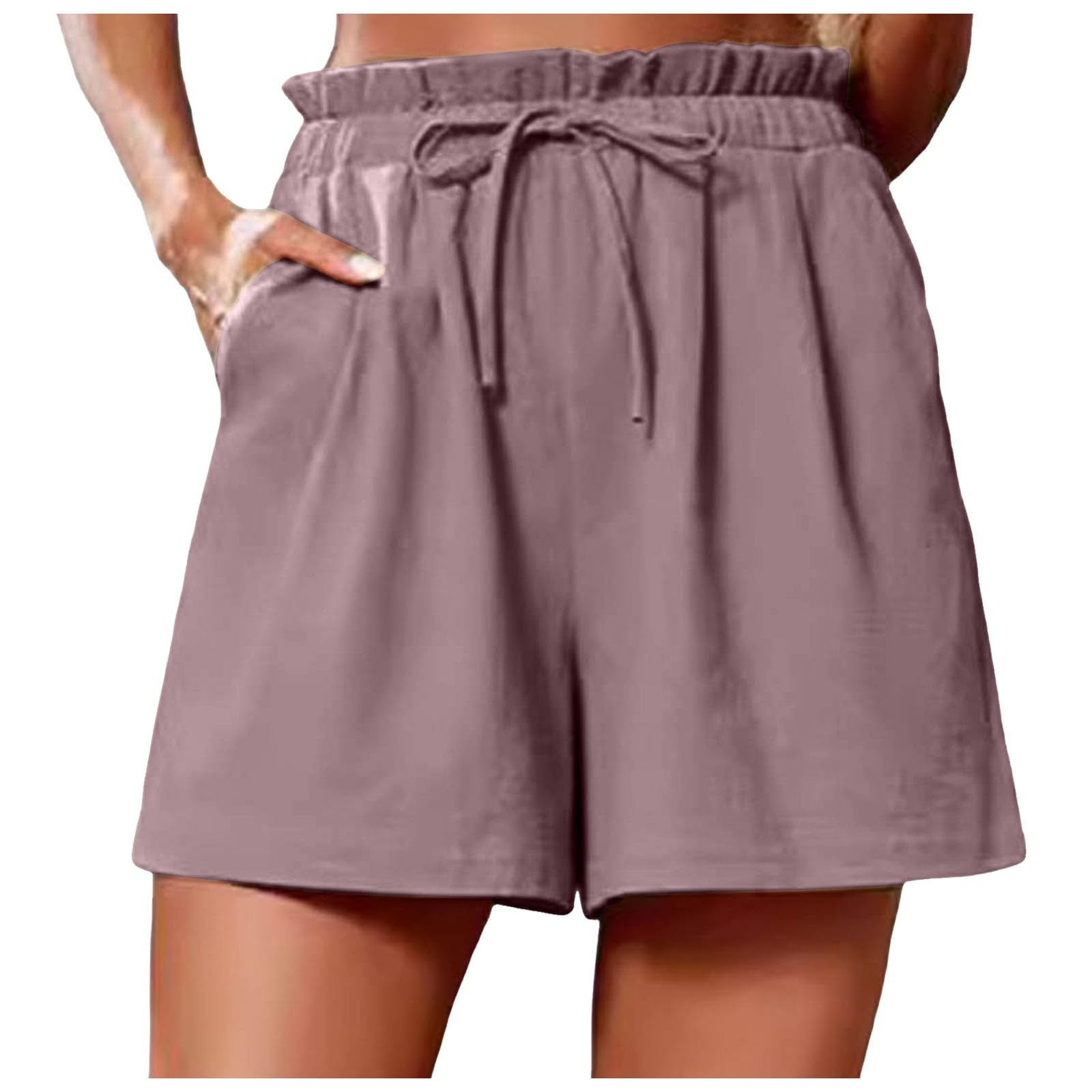 Trendy Women's Paperbag High Waisted Summer Shorts with Drawstring - Flowy Casual Lounge Shorts for Comfort & Style | Perfect for Beach, Vacation, and Everyday Wear