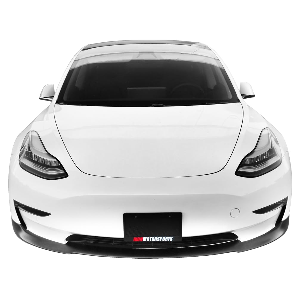 IKON MOTORSPORTS Front Bumper Lip for 2017-2023 Tesla Model 3 | Matte Black PP Polypropylene Front Lip Spoiler | Aerodynamic Upgrade for Enhanced Style & Performance