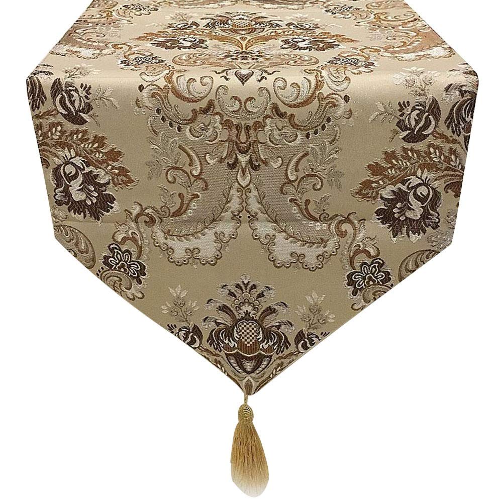 Elegant European Style Jacquard Weave Table Runner - Washable Kitchen & Dining Room Decor for Weddings, Banquets & Restaurants (Coffee, 180x32cm) - Perfect for Holiday Dinners, Party Decorations & Home Styling