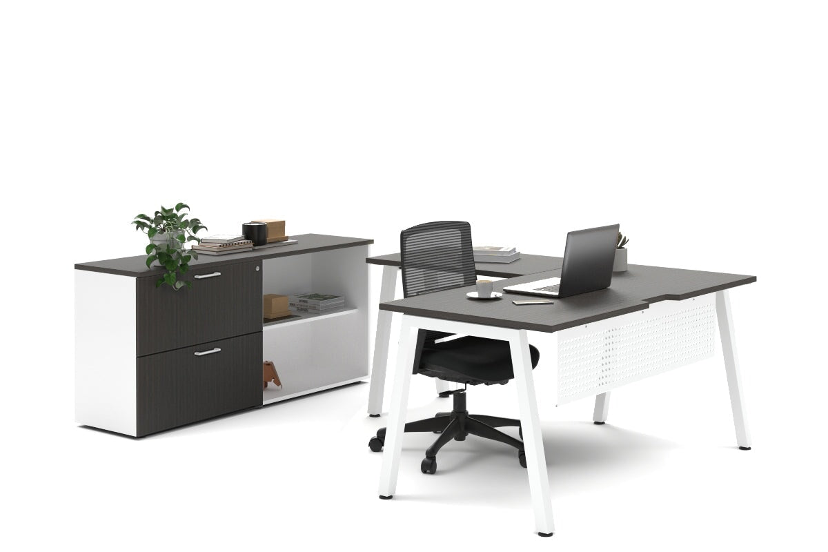L-Shaped Executive Desk with Quadro A Legs in White - 1600L x 1800W with Cable Management Scallop - Perfect for Home Office, Corporate Workspace & Modern Workstations