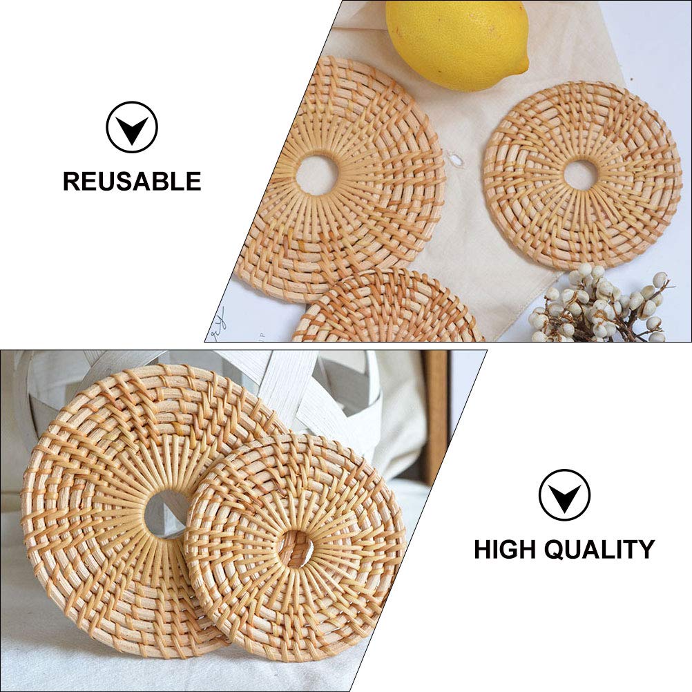 8-Piece Bamboo Woven Coasters Set - Handmade Heat Insulating Cup Pads & Placemats - Natural Rattan Tabletop Protectors for Hot Drinks & Dining Decor