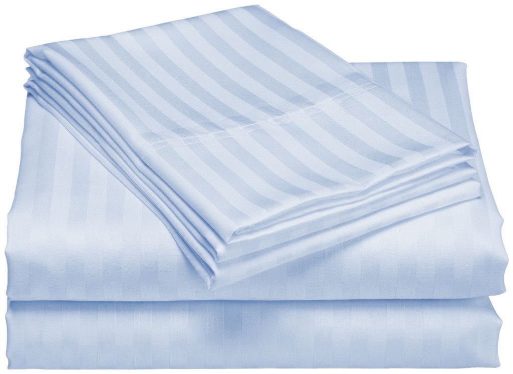 Premium 100% Egyptian Cotton 400 Thread Count Deep Pocket Sheet Set - Full XXL Size, Light Blue Stripe | Luxury Bedding for Comfortable Sleep & Hotel-Style Home Decor