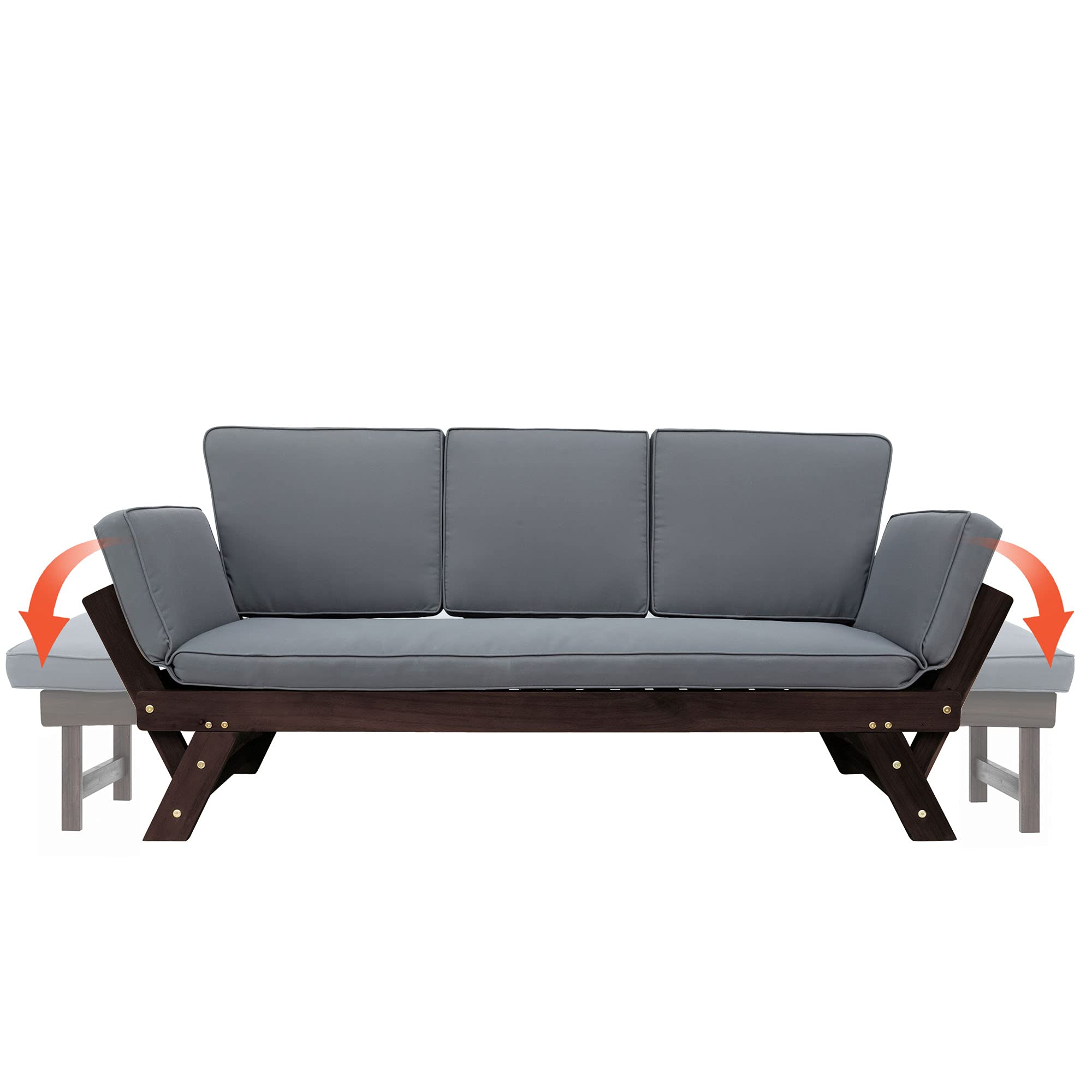 Merax Outdoor Patio Furniture Set - Adjustable Wooden Daybed & Sofa Chaise Lounge with Cushions (Brown & Gray) - Perfect for Backyard, Poolside & Garden Relaxation