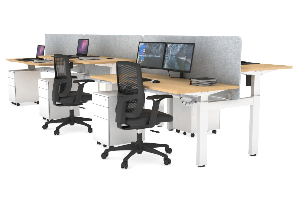 Adjustable Height 6-Person H Bench Workstation with White Frame [1600L x 700W] - Perfect for Office, Coworking Spaces & Home Offices
