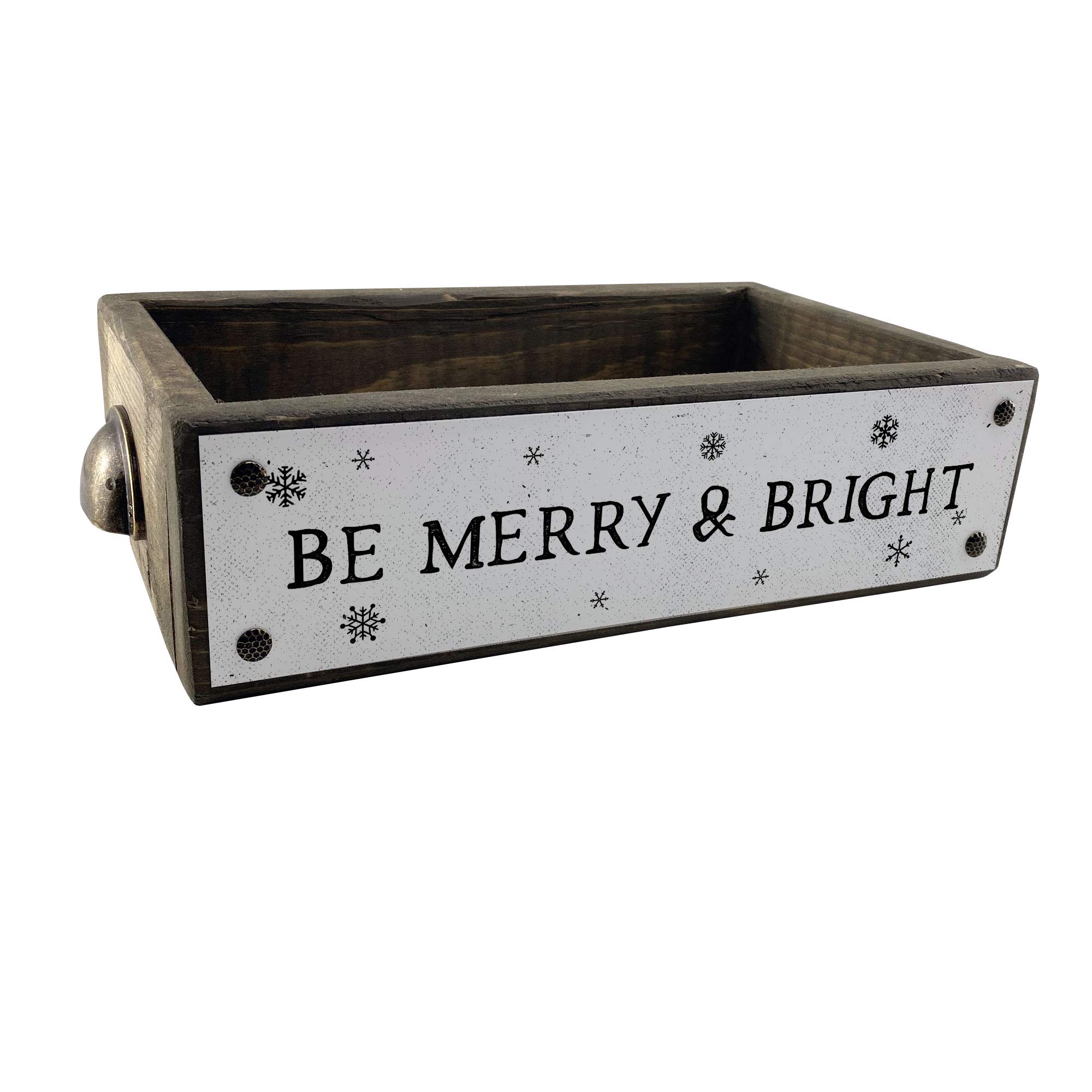 ANVEVO Be Merry And Bright Christmas Wooden Decor Box - Rustic Farmhouse Storage Caddy with Funny Sayings - Holiday Home Décor for Living Room, Mantel & Gift Giving