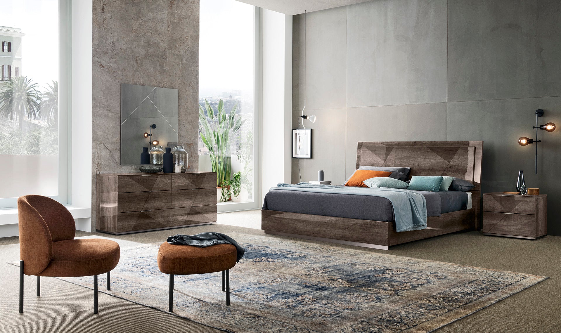 ALF FAVIGNANA Luxury Bedroom Furniture Set - Queen Size Bed Frame, Nightstand & Dresser - Modern Bedroom Decor for Home & Hotel Use