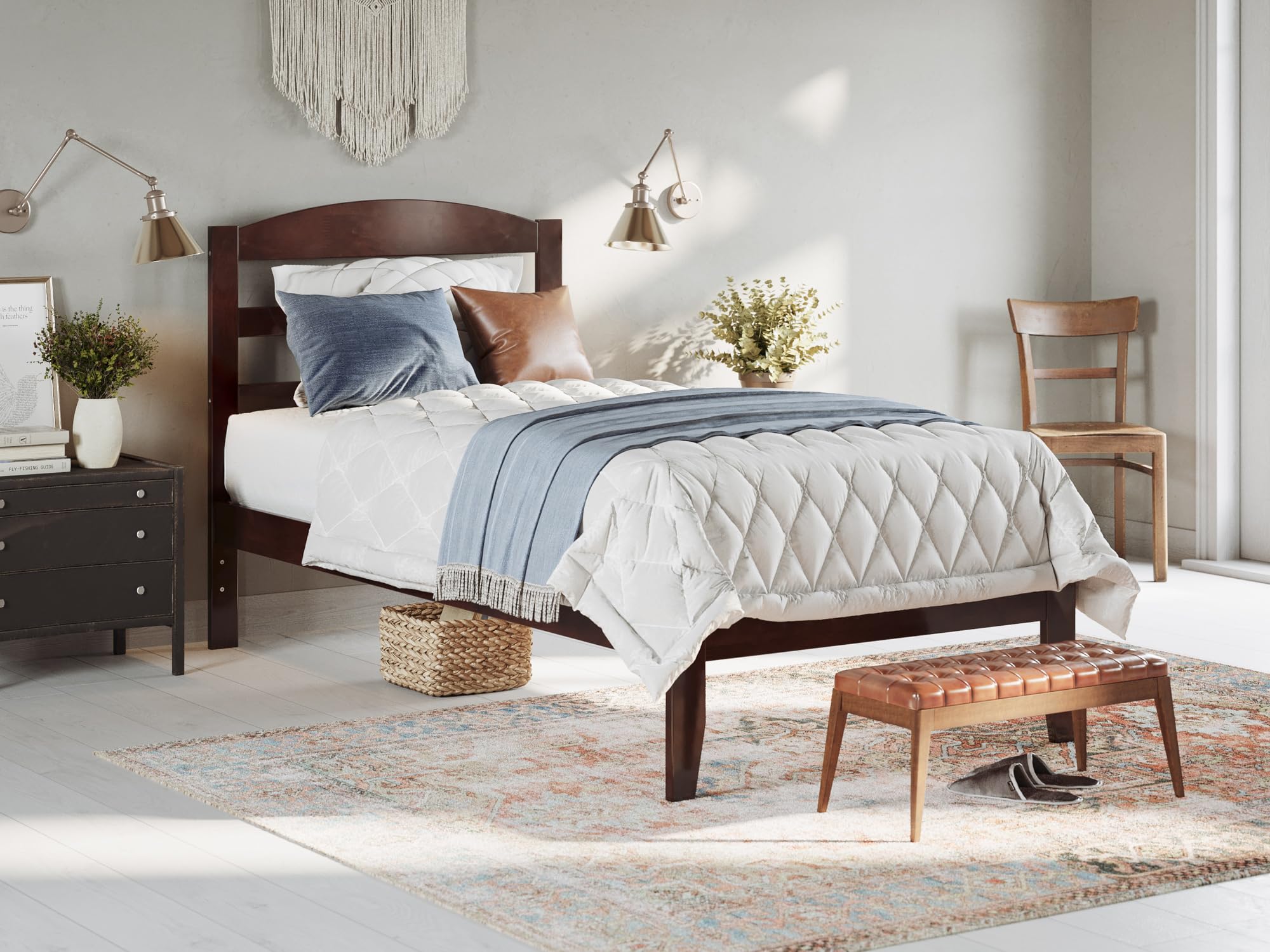 AFI Warren Twin Size Platform Bed with USB Charging Station - Walnut Wood Frame, Sturdy Support for Small Spaces - Perfect for Kids Rooms, Dorms & Guest Bedrooms