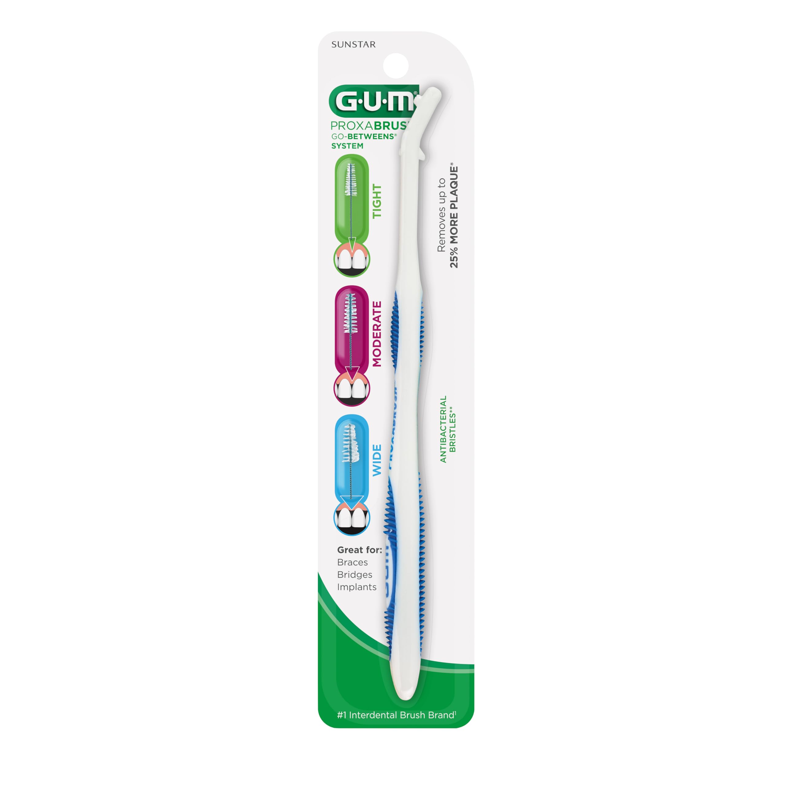 GUM Proxabrush Permanent Handle Refills - 6 Pack Interdental Brushes for Teeth, Braces & Implants | Compatible with Go-Between Cleaners | Perfect for Travel, Home & Office Dental Care