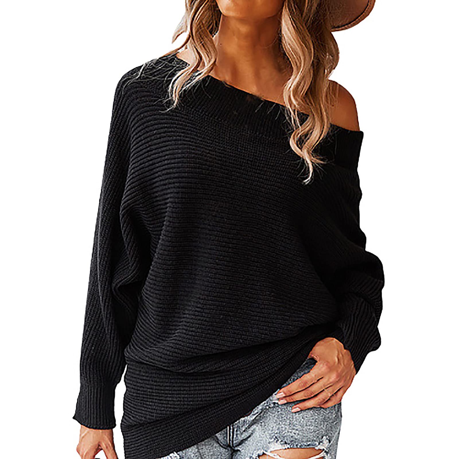 Women's Oversized Waffle Knit Sweater - Fashion Patchwork Crewneck Long Sleeve Pullover Blouse | Cozy Winter Wear, Casual Outfit, Office Attire, Fall Layering Essential