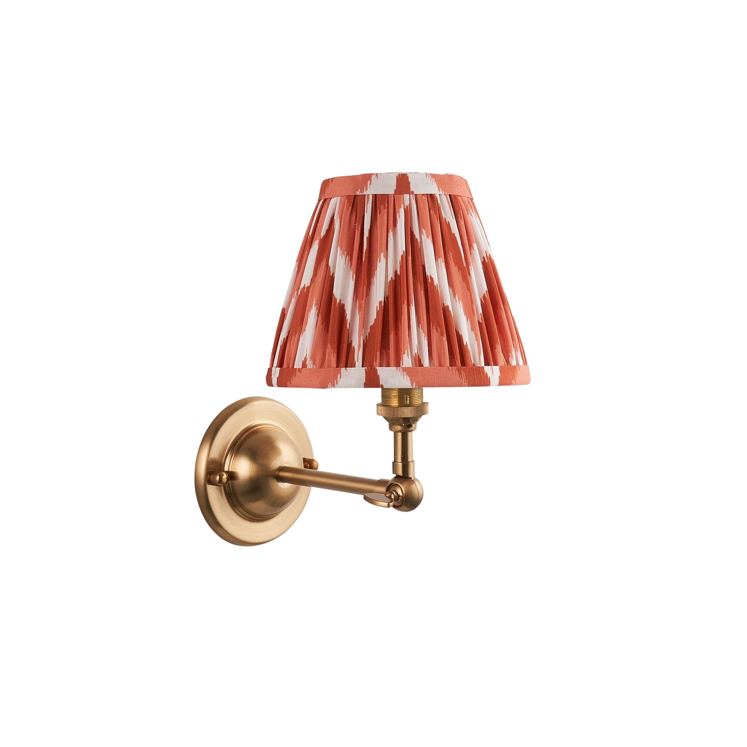 Vintage Dome Wing Brass Wall Light with 16cm Apricot Orange Zigzag Shade - Perfect for Bedroom, Living Room, and Hallway Lighting