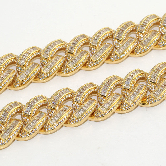 Exotic Baguette Lab Diamond Gold Cuban Chain Necklace for Men & Women | Elegant Jewelry Gift for Parties, Weddings & Special Occasions