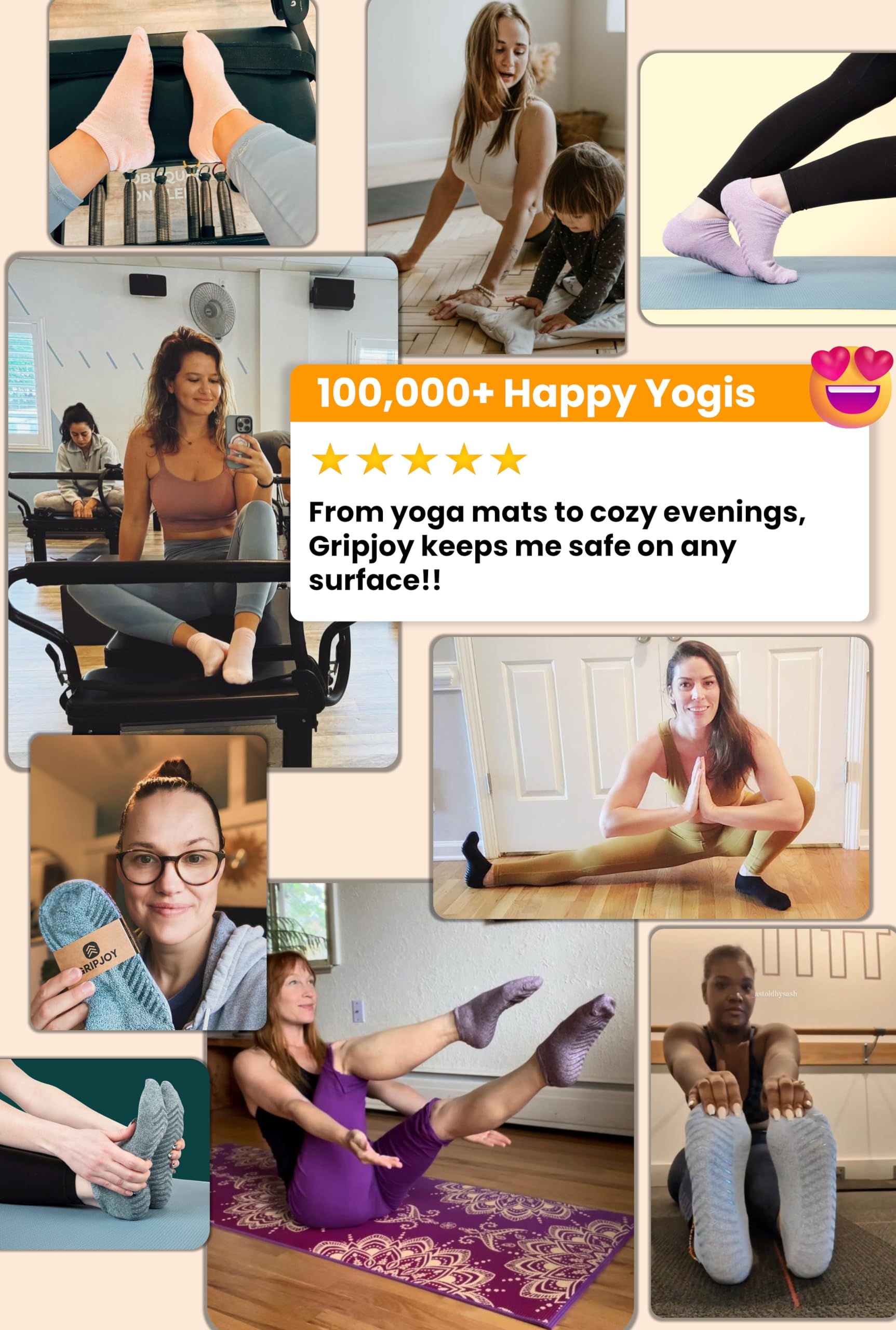 Gripjoy Non-Slip Grip Socks for Women & Men - 3 Pairs Yoga Socks with Grippers, Anti-Skid Hospital Socks for Yoga, Pilates, Nursing & Home Use