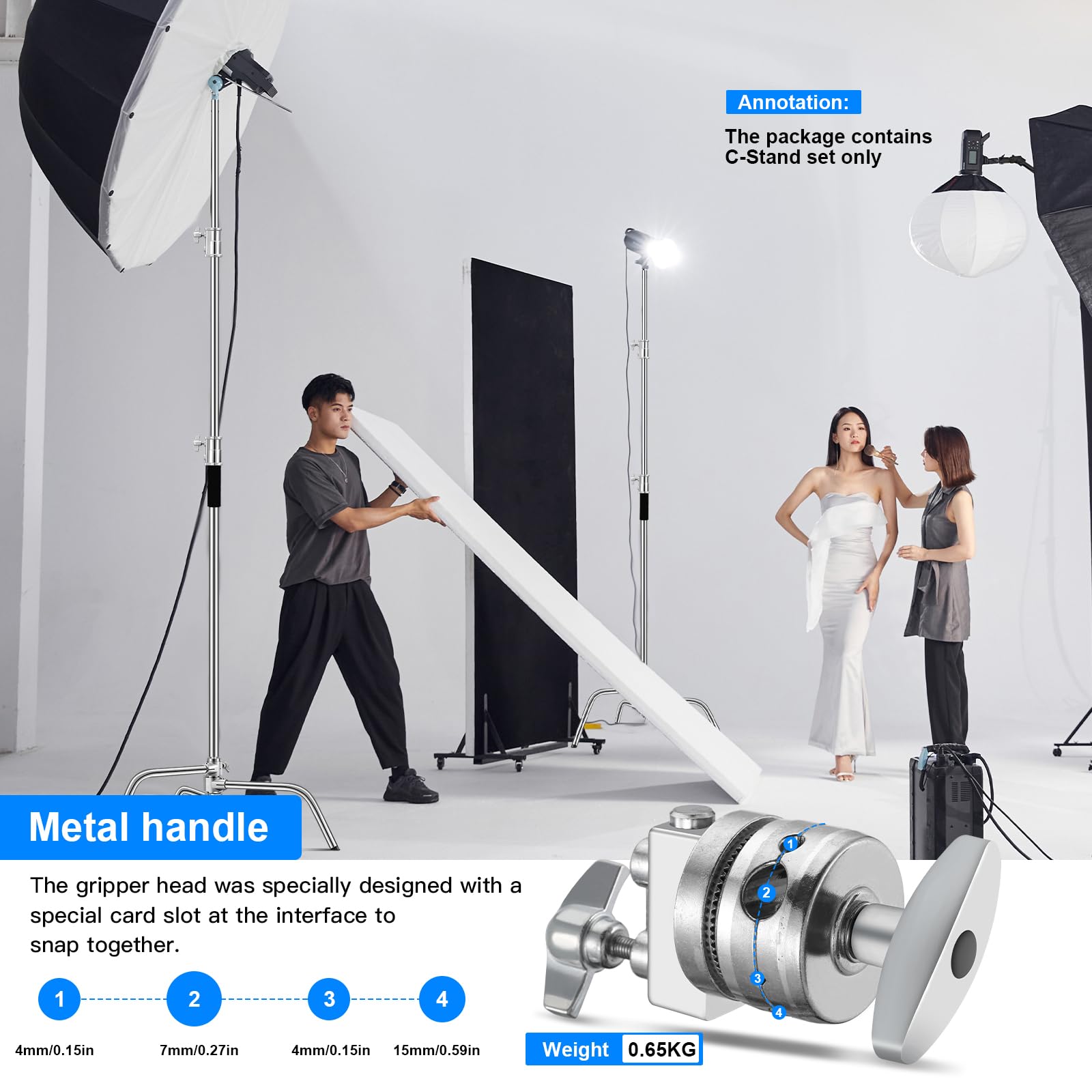 Soonpho 330cm Heavy Duty Stainless Steel C-Stand with 4.2ft Boom Arm - Professional Photography Light Stand for Studio, Reflectors & Softboxes - Spring Damping for Stable Shooting - Perfect for Video Recording, YouTube & Film Production (Silver)