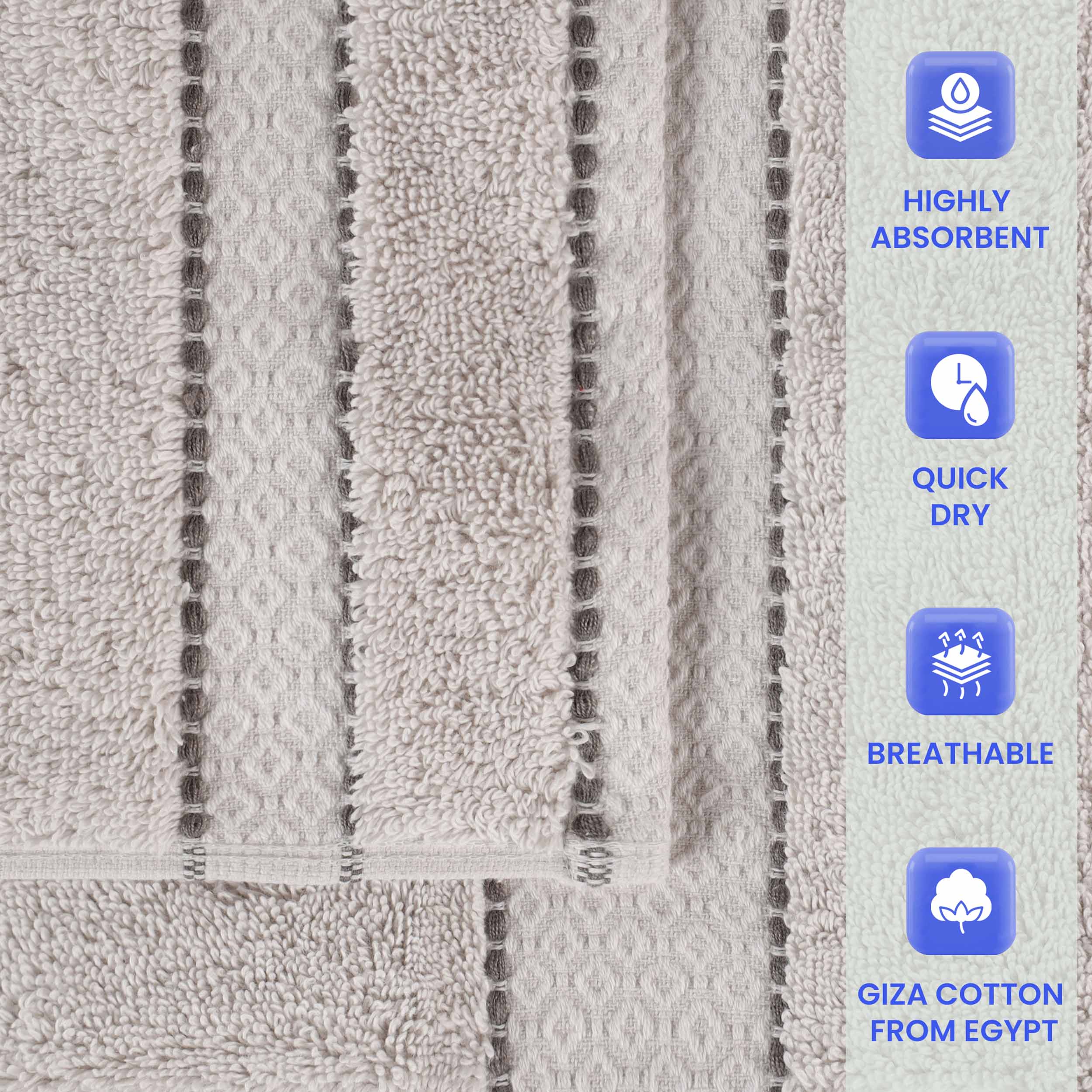 Premium 6-Piece Giza Cotton Dobby Towel Set - Ultra Absorbent, Egyptian Made - Perfect for Bathroom, Spa & Luxury Home Use