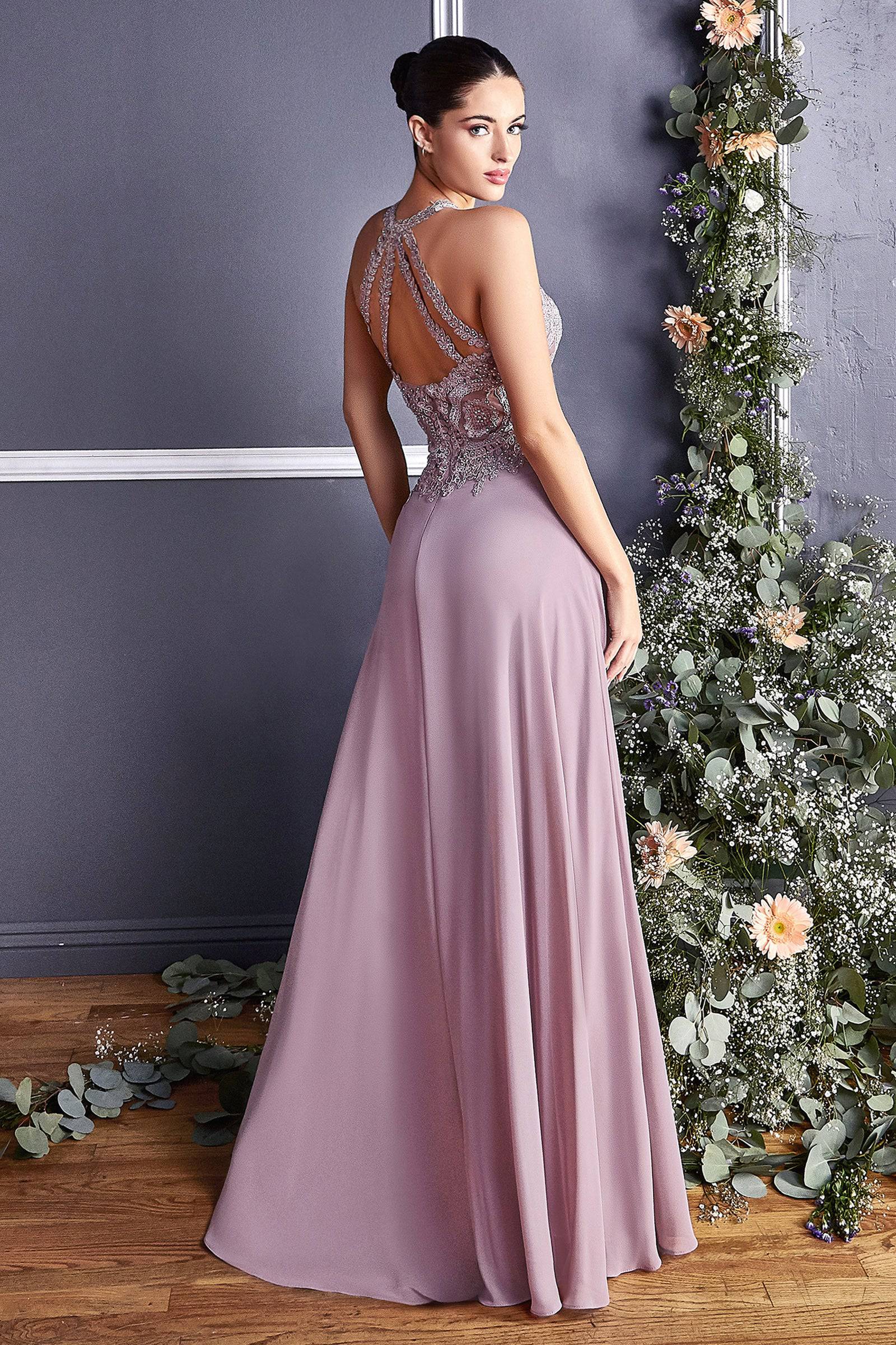 Elegant Long Evening Gown with Embroidered Halter Neckline & Flowy Skirt - Perfect for Prom, Wedding Guest & Formal Events #CDUJ0120
