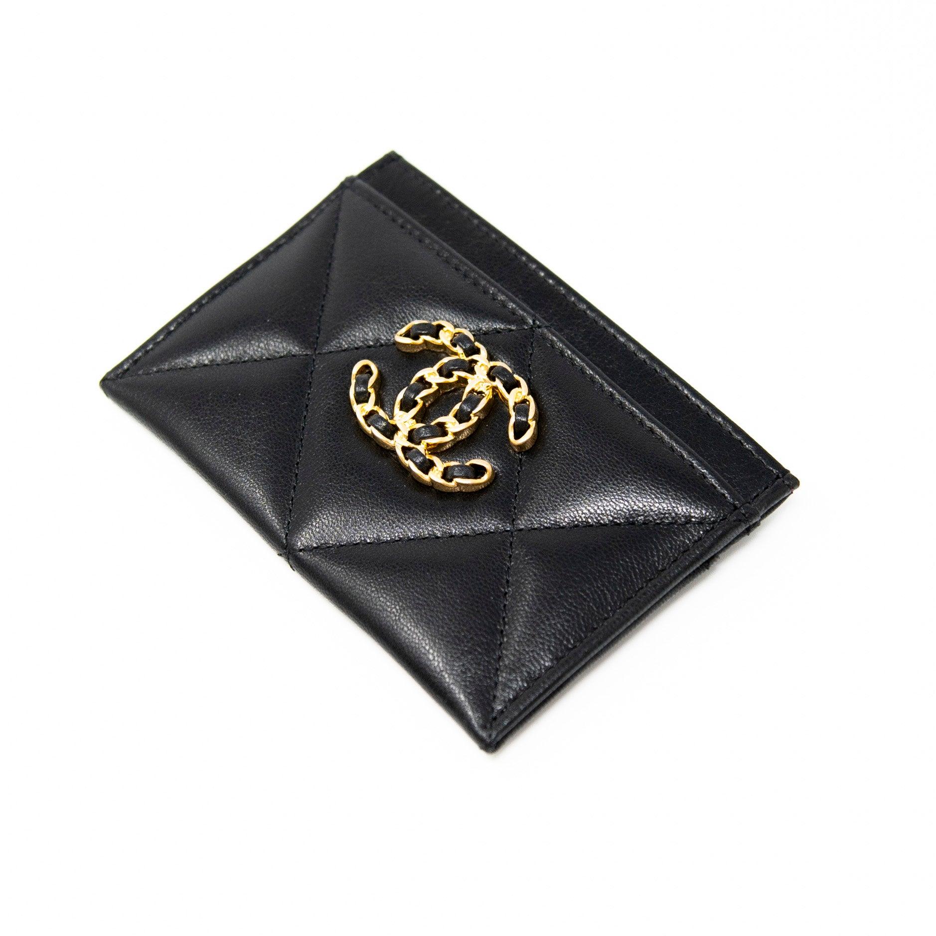 Chanel 19 Black Leather Card Holder Wallet - Luxury Compact Credit Card Case for Women | Perfect for Everyday Use, Travel & Gift Giving