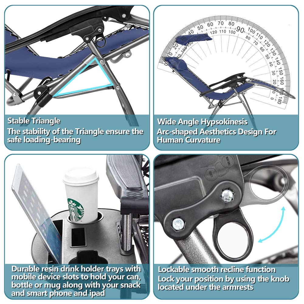 **Bonnlo Zero Gravity Lounge Chair with Adjustable Canopy - Portable Folding Recliner with Cup Holder & Headrest - Perfect for Beach, Pool, Patio, Garden (Blue, 2-Pack)**