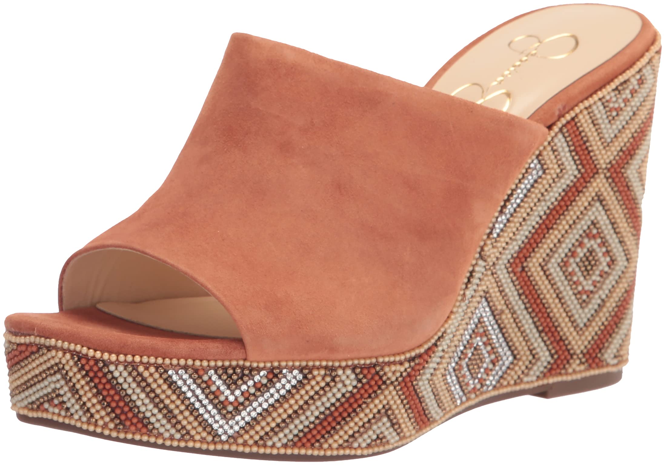 Jessica Simpson Shantell 4 Women's Beaded Suede Slip-On Platform Wedge Sandals - Comfortable Boho Chic Shoes for Summer, Beach & Casual Outings