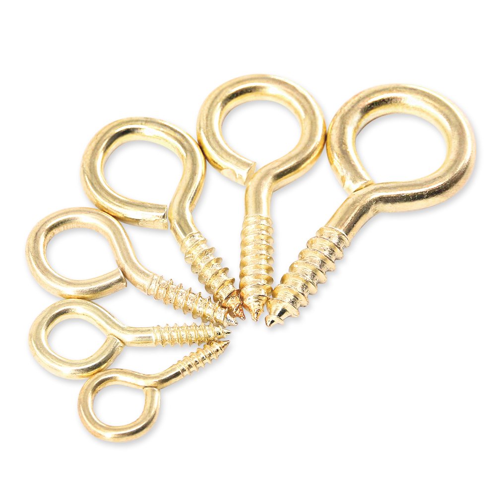 120Pcs Gold Screw Eye Hooks Kit - 6 Sizes Metal Self-Tapping Screws for Home & Office Use