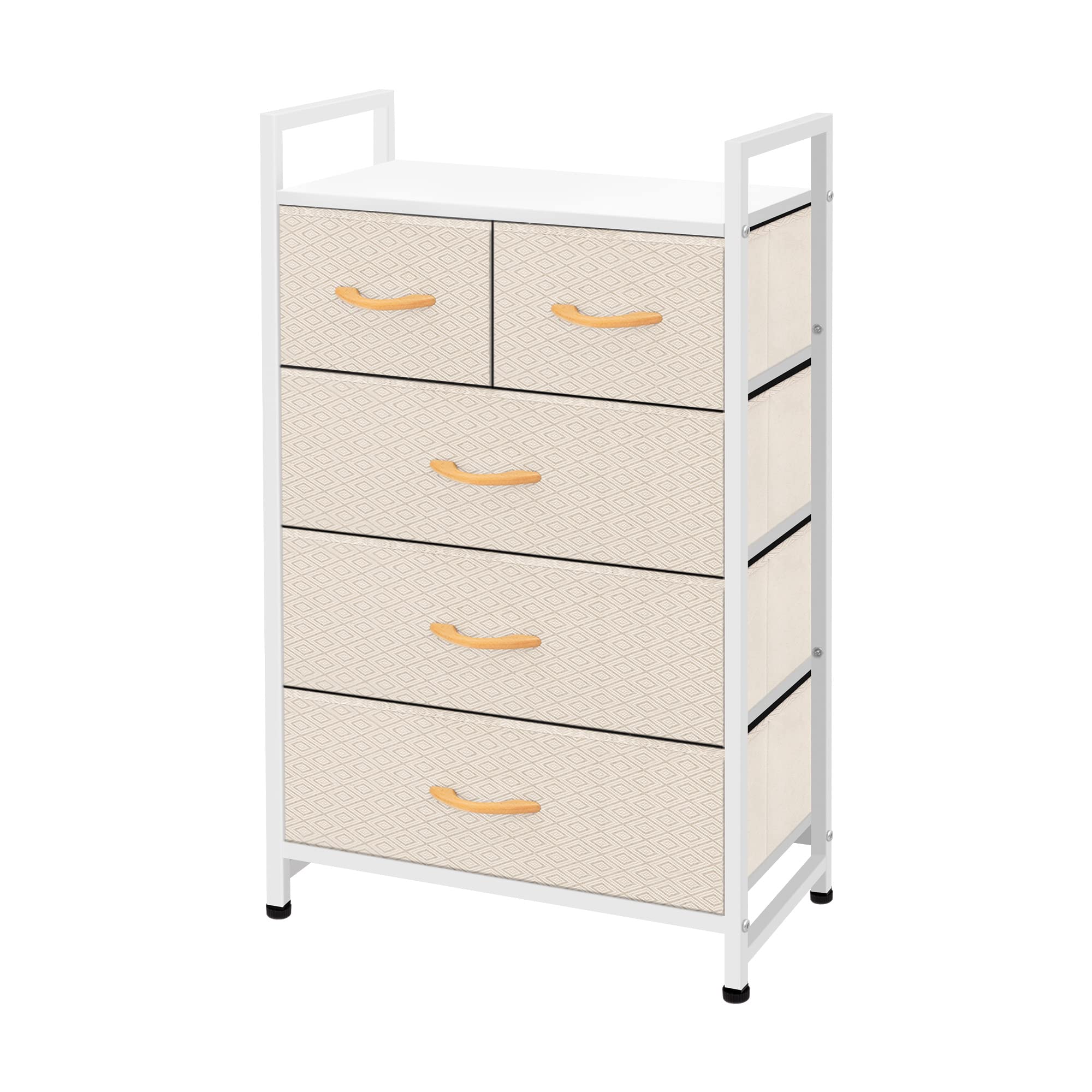 AZL1 Life Concept Fabric 5-Drawer Organizer Unit - Easy Assembly Vertical Dresser Storage Tower for Closet, Bedroom & Entryway - Ivory White - Perfect for Small Space Organization & Home Decor