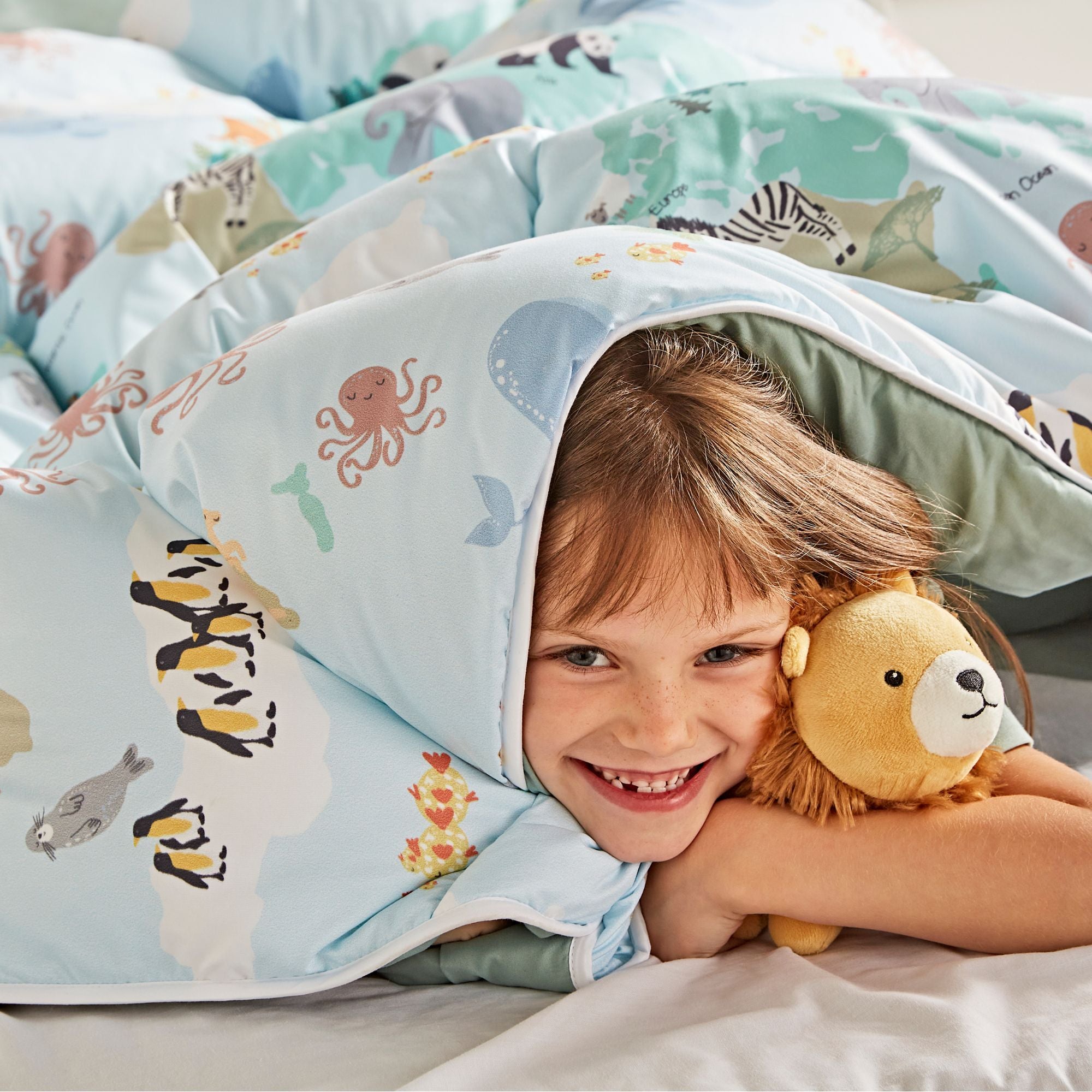 Night Lark Kids® Coverless Duvet Set - Animal Atlas Print Twin/Full/Queen Size | Soft & Breathable Kids Bedding for Boys & Girls | Perfect for Bedrooms, Sleepovers & Travel