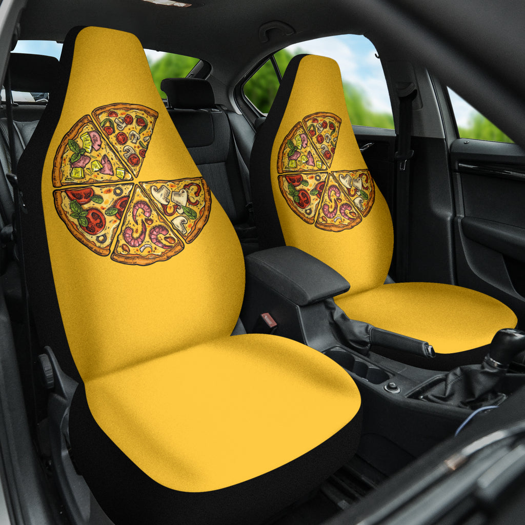 Stylish Pizza Pattern Yellow Background Car Seat Covers - Waterproof & Non-Slip (Style 210102) - Perfect for Cars, Trucks & SUVs - Fun Food-Themed Auto Accessories