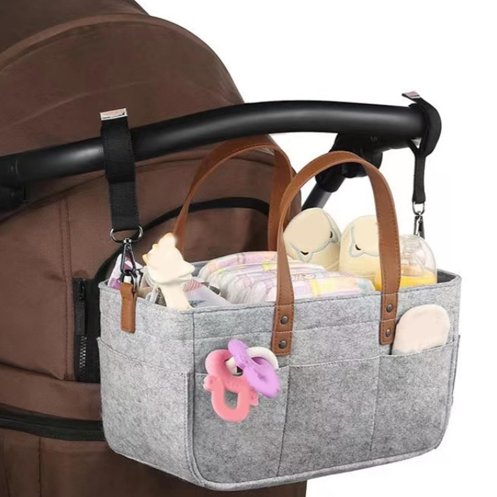 Portable Foldable Diaper Caddy Organizer - Grey Felt Baby Basket for Diapers, Wipes & Essentials | Nursery, Changing Table & On-the-Go Storage Solution