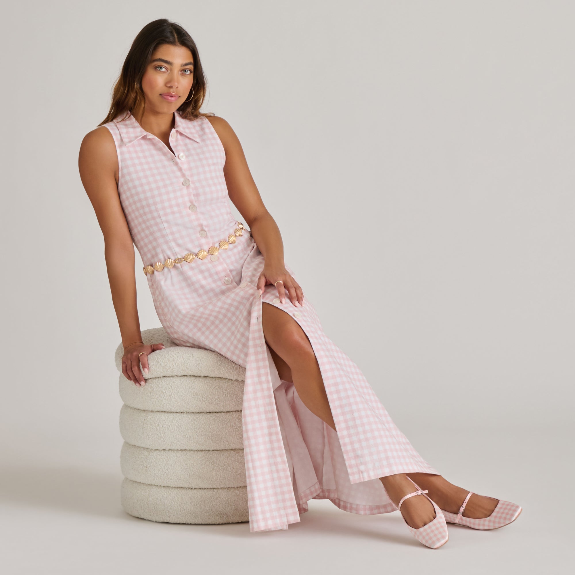 REYES X BYRDIE Golf Ballet Flats - Pink Plaid Gingham Women's Comfortable Shoes for Casual Wear, Office & Golf Outings
