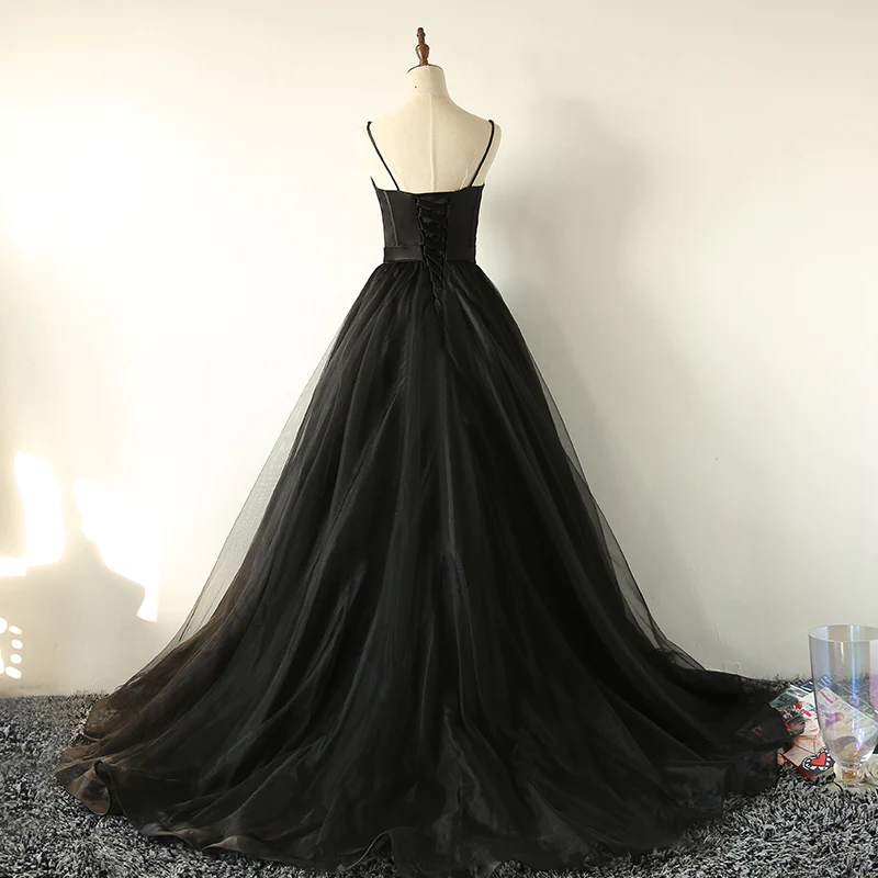 Elegant Black Spaghetti Strap Long Prom Dress for Women - Formal Evening Gown 502 - Perfect for Homecoming, Prom Night, and Special Occasions