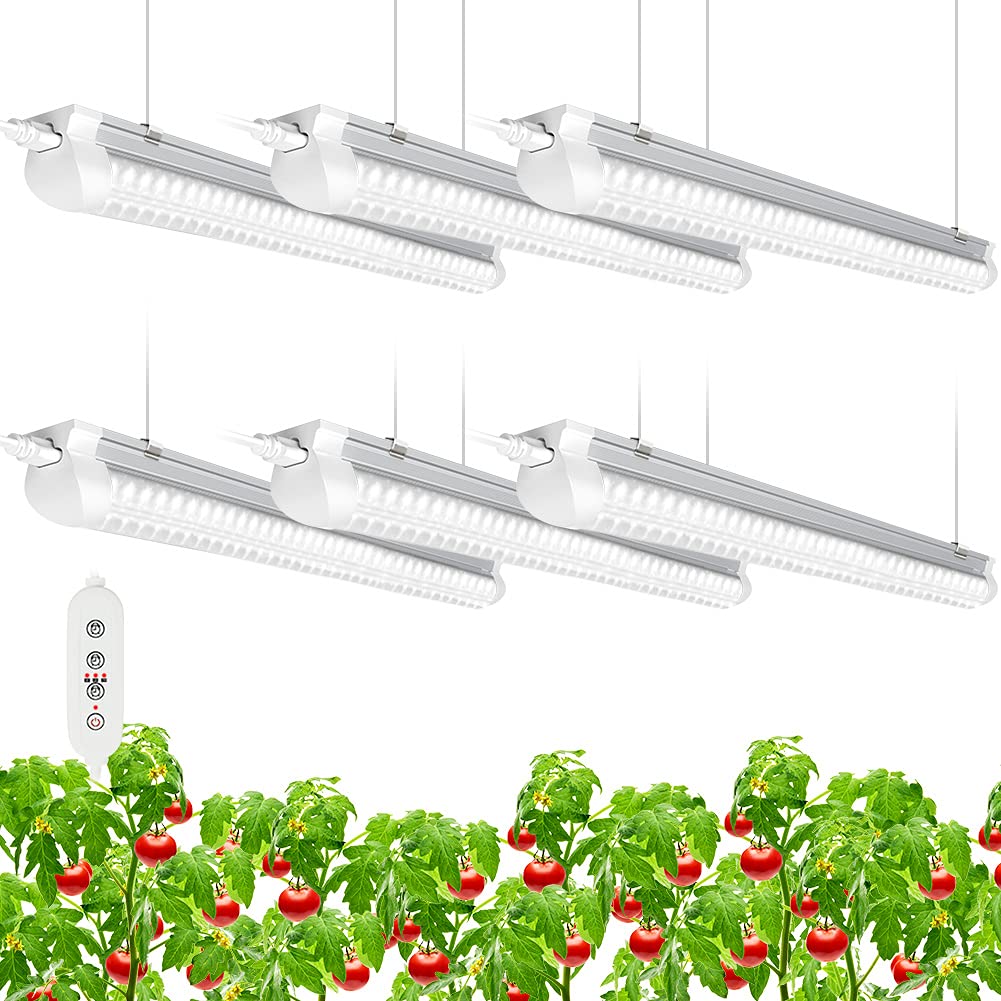 JESLED 4ft 240W Full Spectrum LED Grow Light Strips (6-Pack) - 1360W Equivalent Plant Growing Lamp with 3 Modes & Timer - Perfect for Indoor Gardening, Hydroponics, and Greenhouse Cultivation