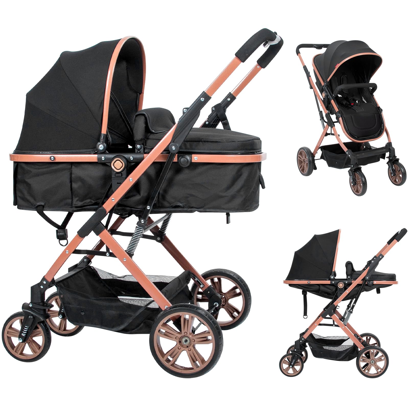 Premium Baby Stroller with Bassinet - Foldable Newborn Pushchair, Convertible Infant Carriage for 0-36 Months (Black) | Perfect for Walks, Shopping & Travel | Lightweight & Compact Design