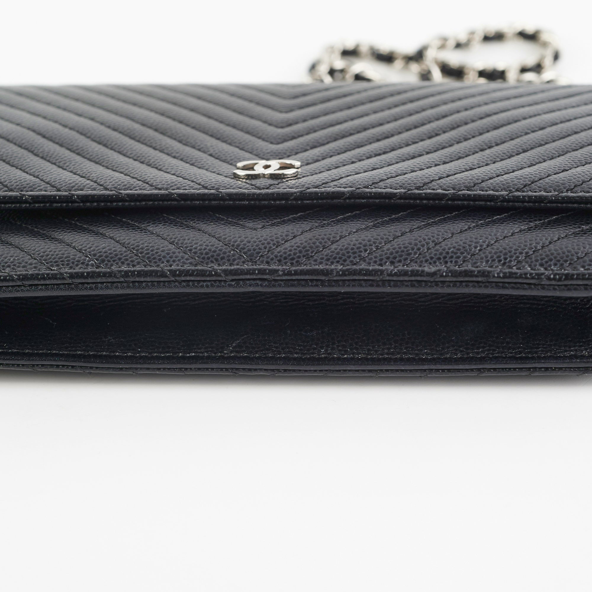 Chanel Caviar Leather Wallet on Chain WOC Chevron Quilted Crossbody Bag Black - Perfect for Evening Out & Daily Essentials