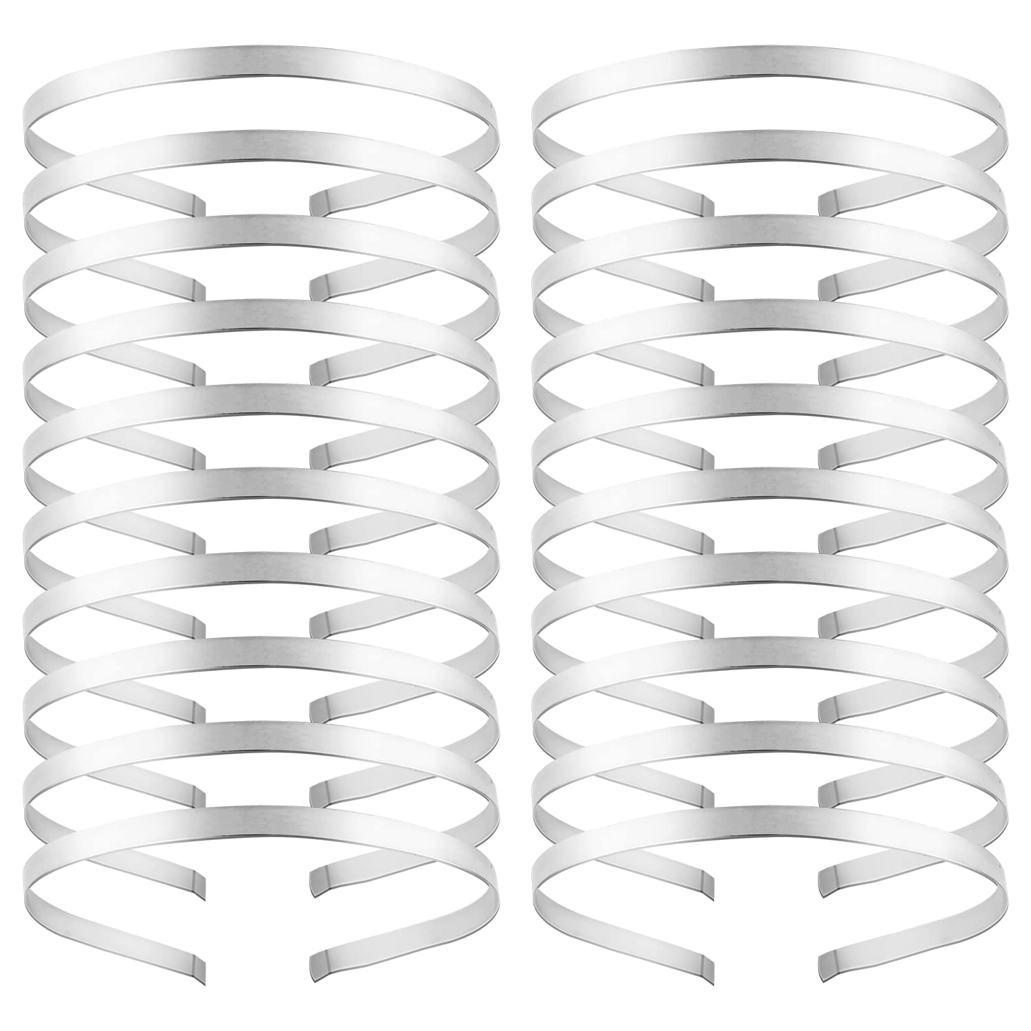 Lawie 20 Pack Bulk 7mm Thin Silver Black Plain Blank Hard Wire Metal Headbands for Women - DIY Hair Accessories, Tiara Making, Crafting Supplies (Silver) - Perfect for Bridal, Cosplay, and Party Hairstyles