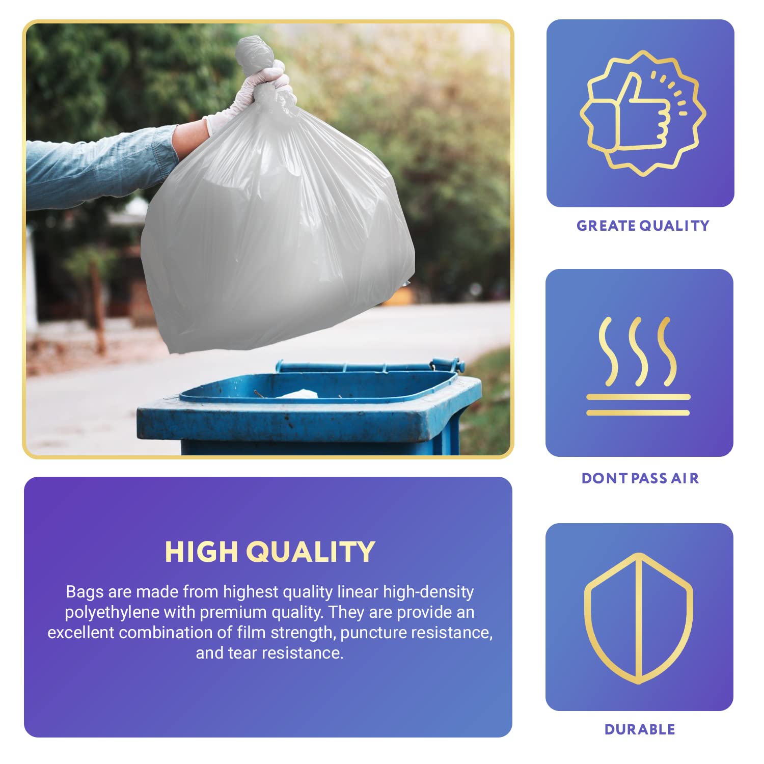 APQ 1000 Pack White 13x4x17 Open Ended Trash Can Liners - Low-Density Polyethylene Bags with Star-Sealed Bottom & Plastic Gusset - Ideal for Industrial, Foodservice & Healthcare Use - Perfect for Office, Restaurant, Hospital & Home Waste Disposal