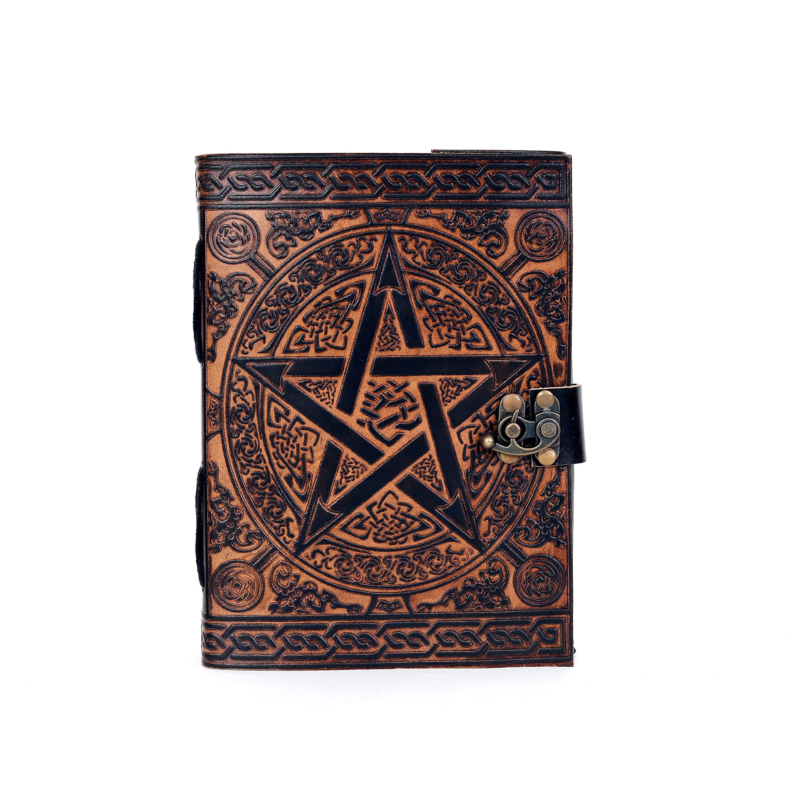 Vintage Leather Journal for Women - Handmade Wicca & Wiccan Notebook with 200 Deckle Edge Pages, 7x5 Inch Brown Leather Sketchbook - Perfect for Witchcraft, Spellcasting & Spiritual Journaling