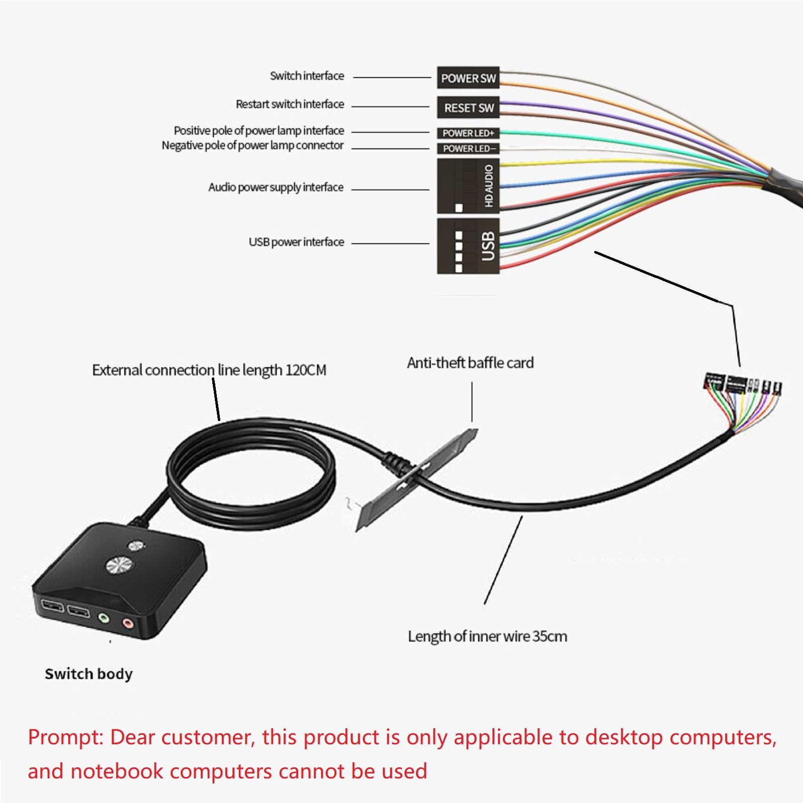 MOUDOAUER External PC Power Switch with USB & Audio Ports - ATX Desktop Computer Case Motherboard Power Button for Easy PC Control (Ideal for DIY Computer Builds, Server Racks, and Workstations)
