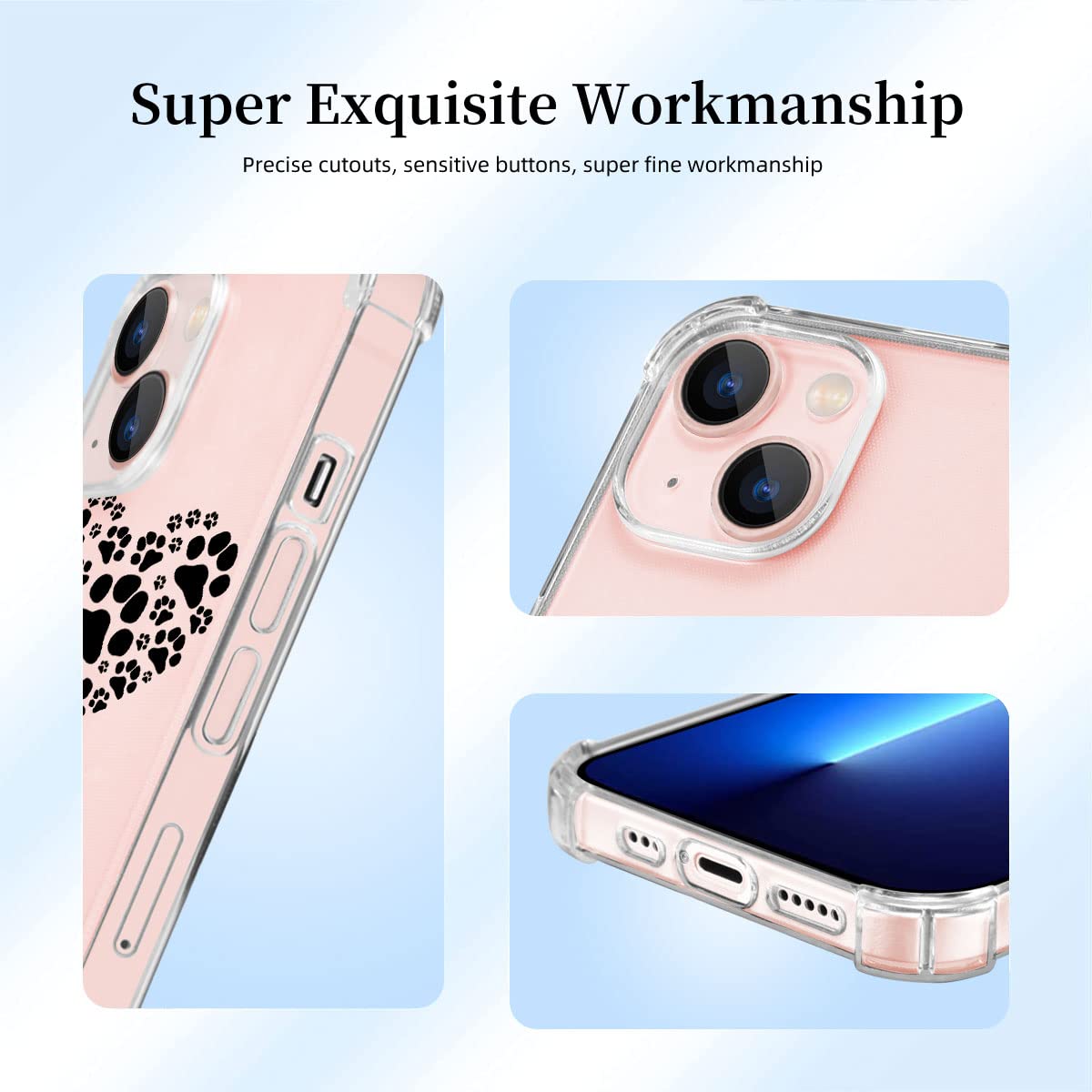 Cute Black Heart Cat Paw iPhone 12 & 12 Pro Case - Crystal Clear TPU Shockproof Phone Cover for Women & Girls - Soft Protective 6.1 Inch Case for Everyday Use & Fashion Accessory