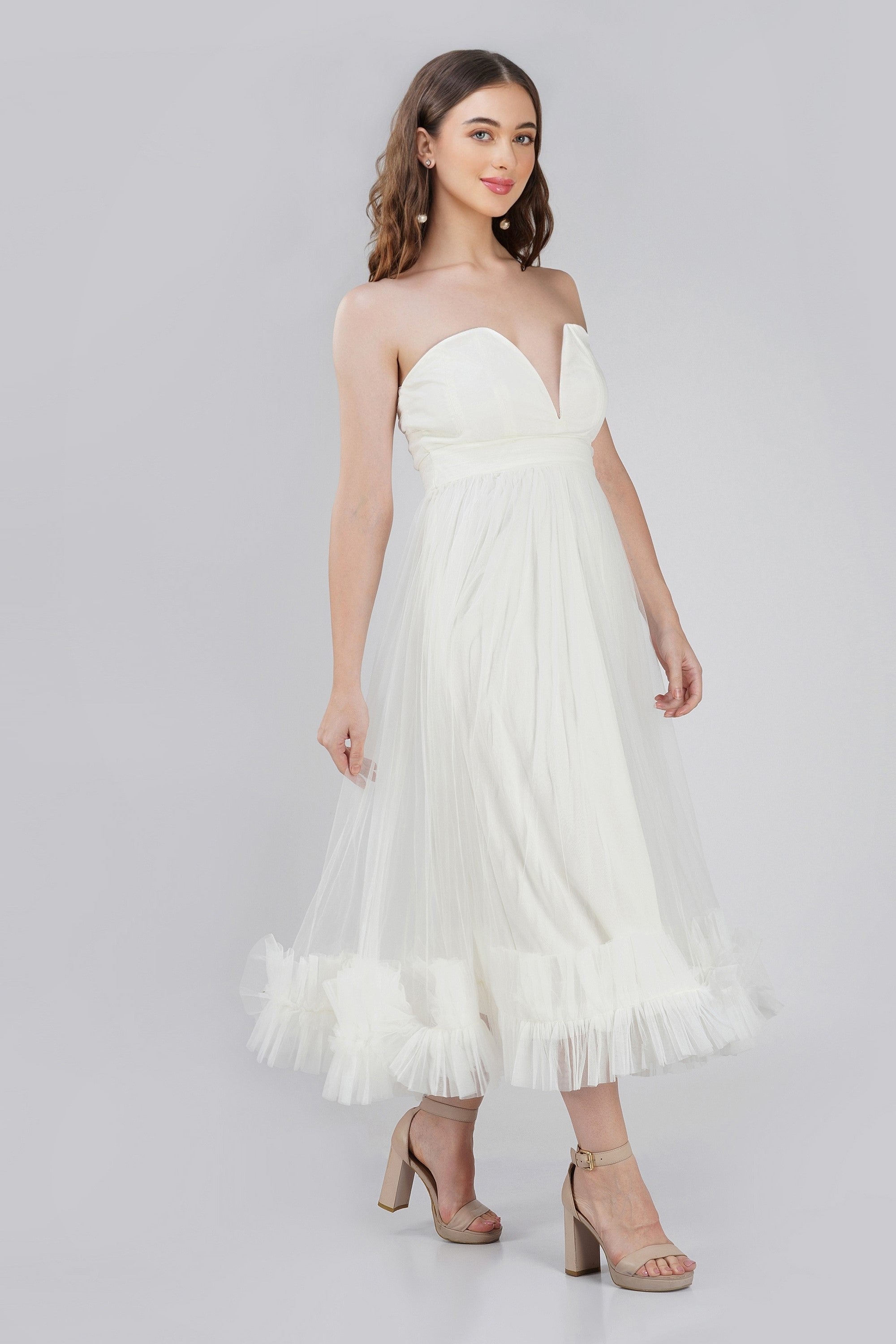 Orion Ivory Tulle Midi Bridal Dress - Elegant Wedding Guest Dress for Bridal Shower, Engagement Party & Formal Events