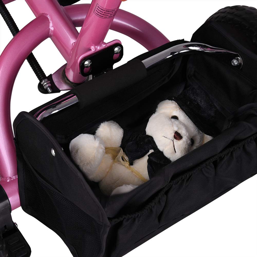 SPIELWERK® 4-in-1 Convertible Baby Tricycle with Push Handle - Pink, Adjustable Rotating Seat, Sun Canopy & Storage Basket - Perfect for Toddlers 10-36 Months - Ideal for Park Rides, Outdoor Play & Learning to Ride
